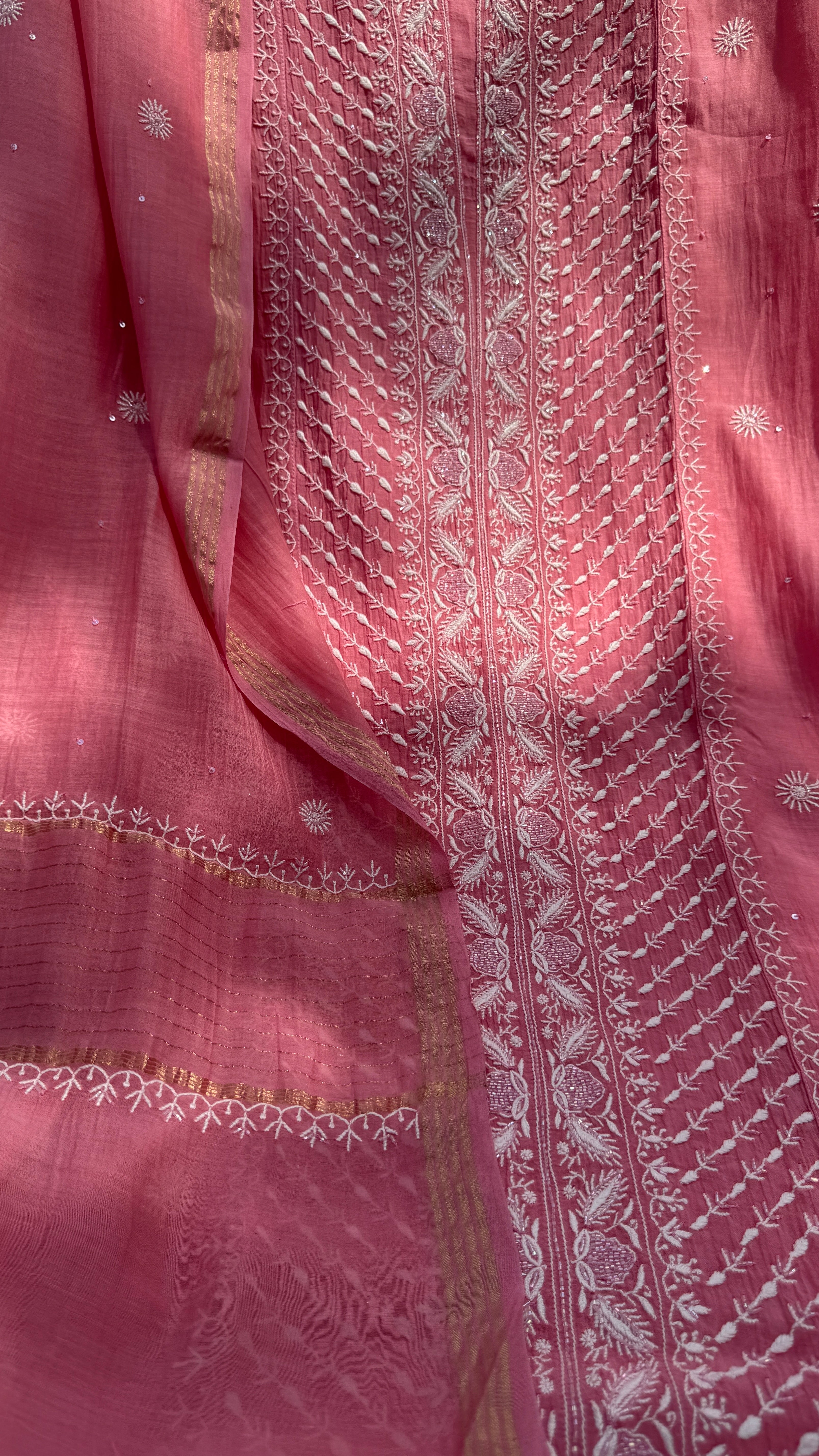 Mul Chanderi Chikankari - Unstitched Set - Rosewood