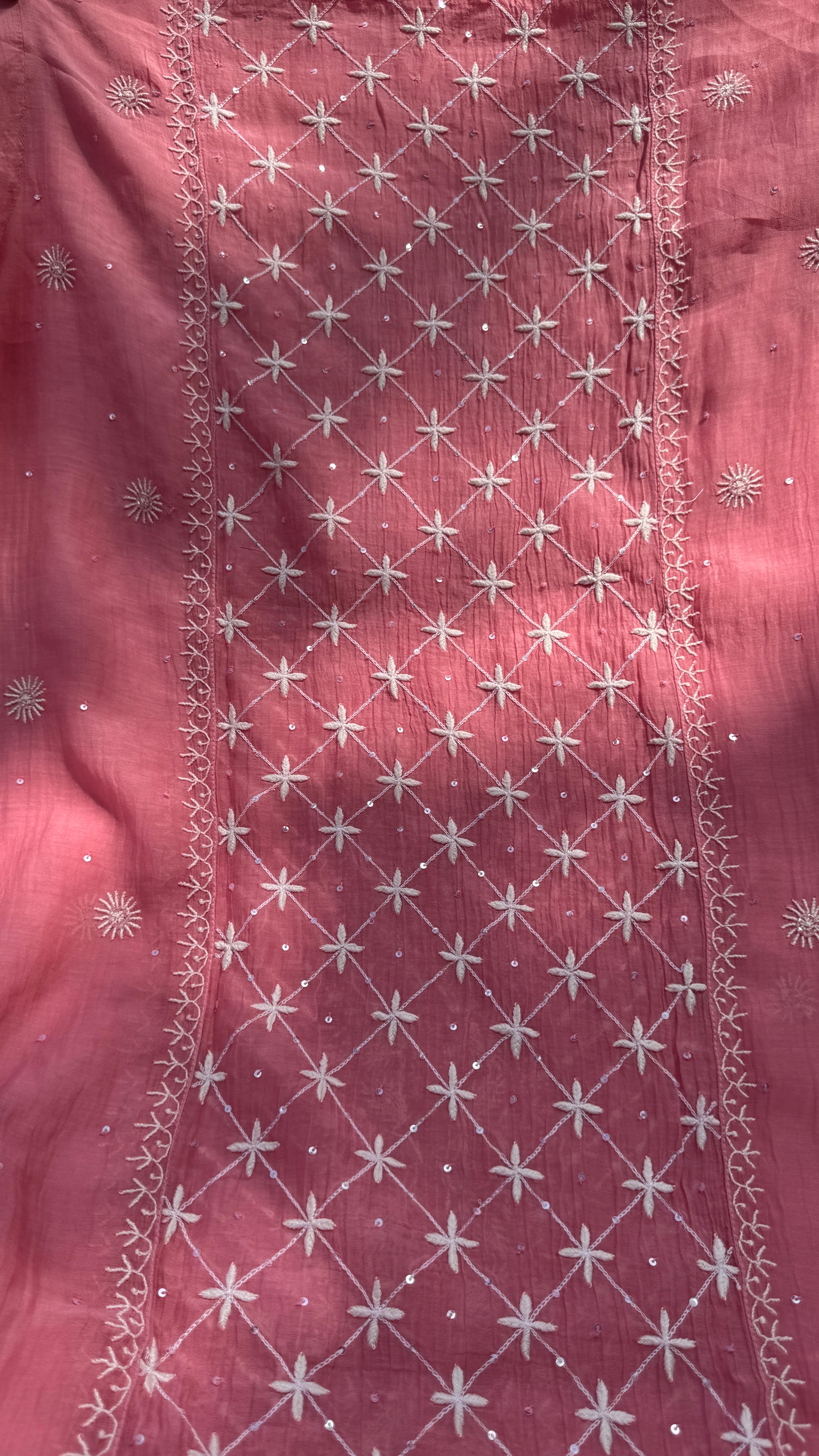 Mul Chanderi Chikankari - Unstitched Set - Rosewood