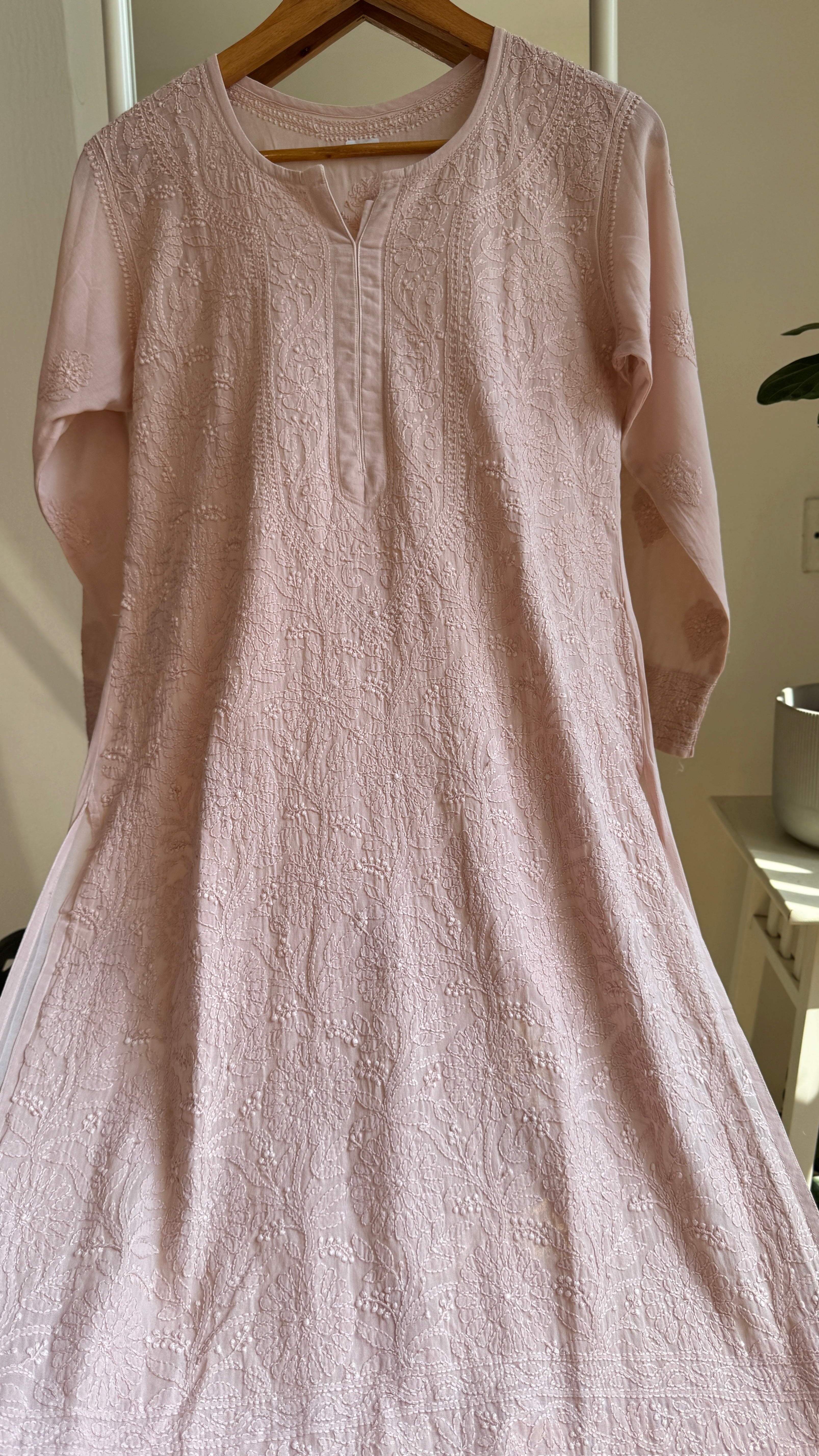 Pure Cotton Chikankari Full Jaal Kurti - Pale Pink - Naaz Collection