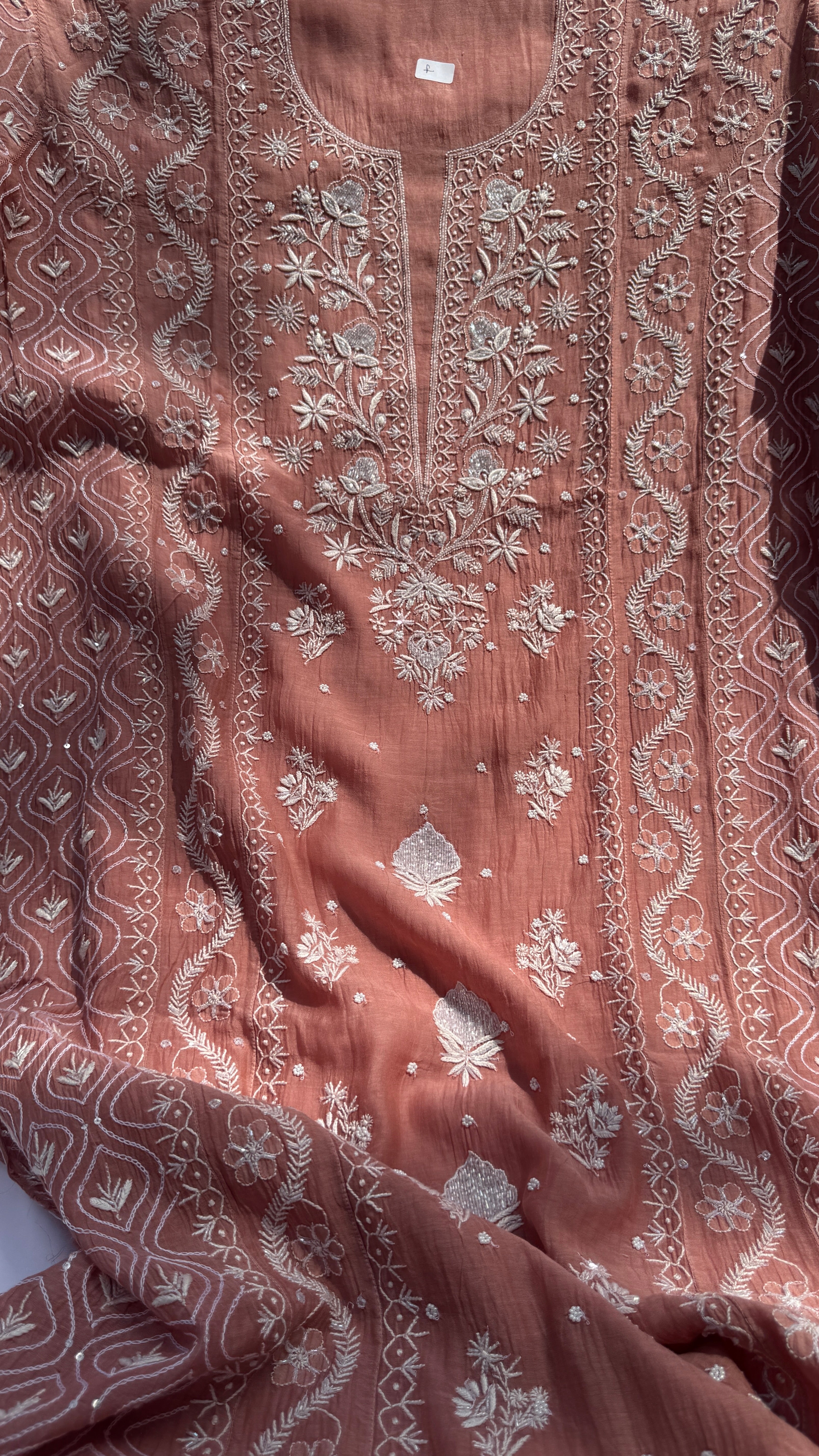 Mul Chanderi Chikankari - Unstitched Set - Deep Rosewood