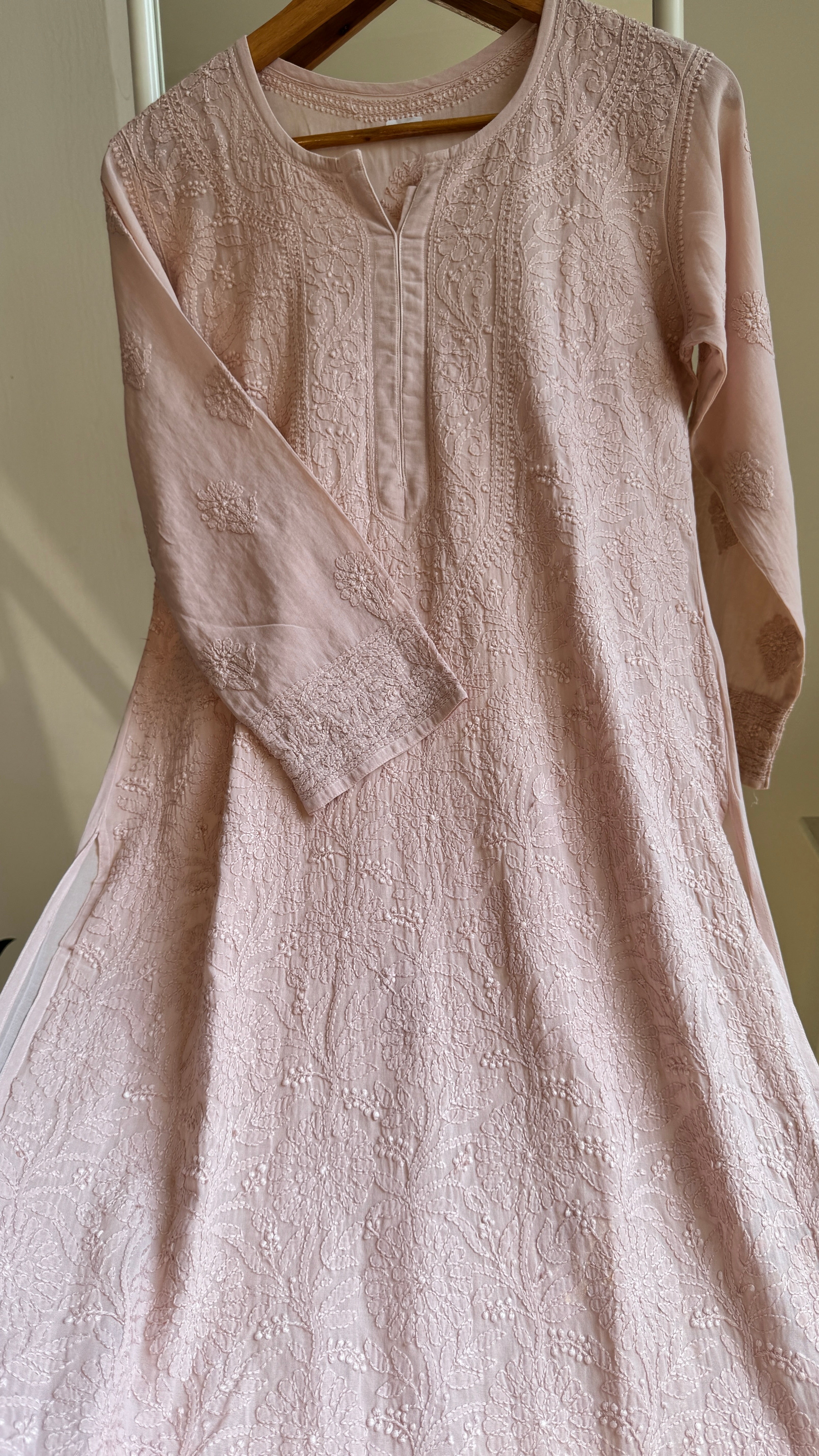 Pure Cotton Chikankari Full Jaal Kurti - Pale Pink - Naaz Collection