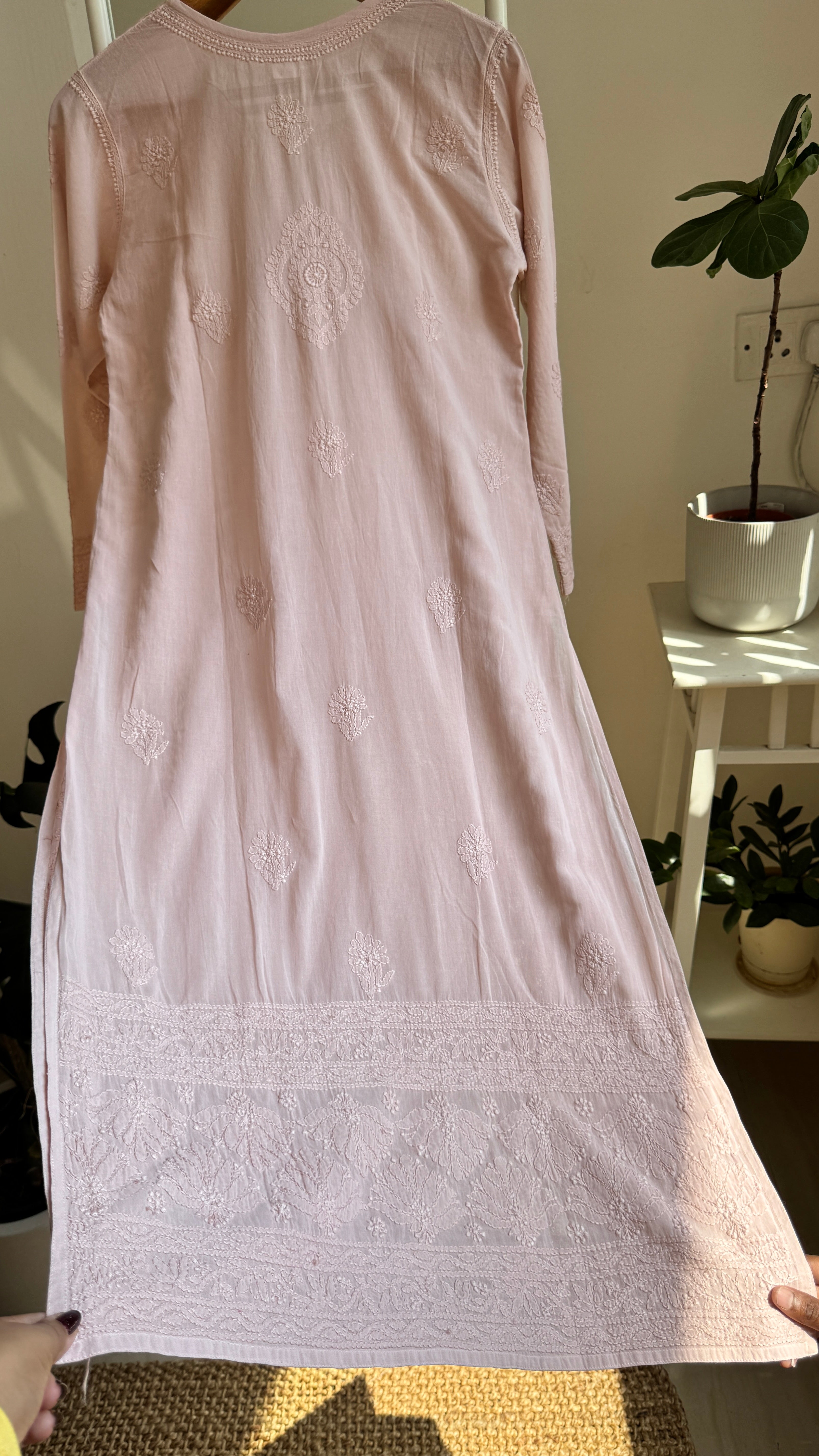 Pure Cotton Chikankari Full Jaal Kurti - Pale Pink - Naaz Collection