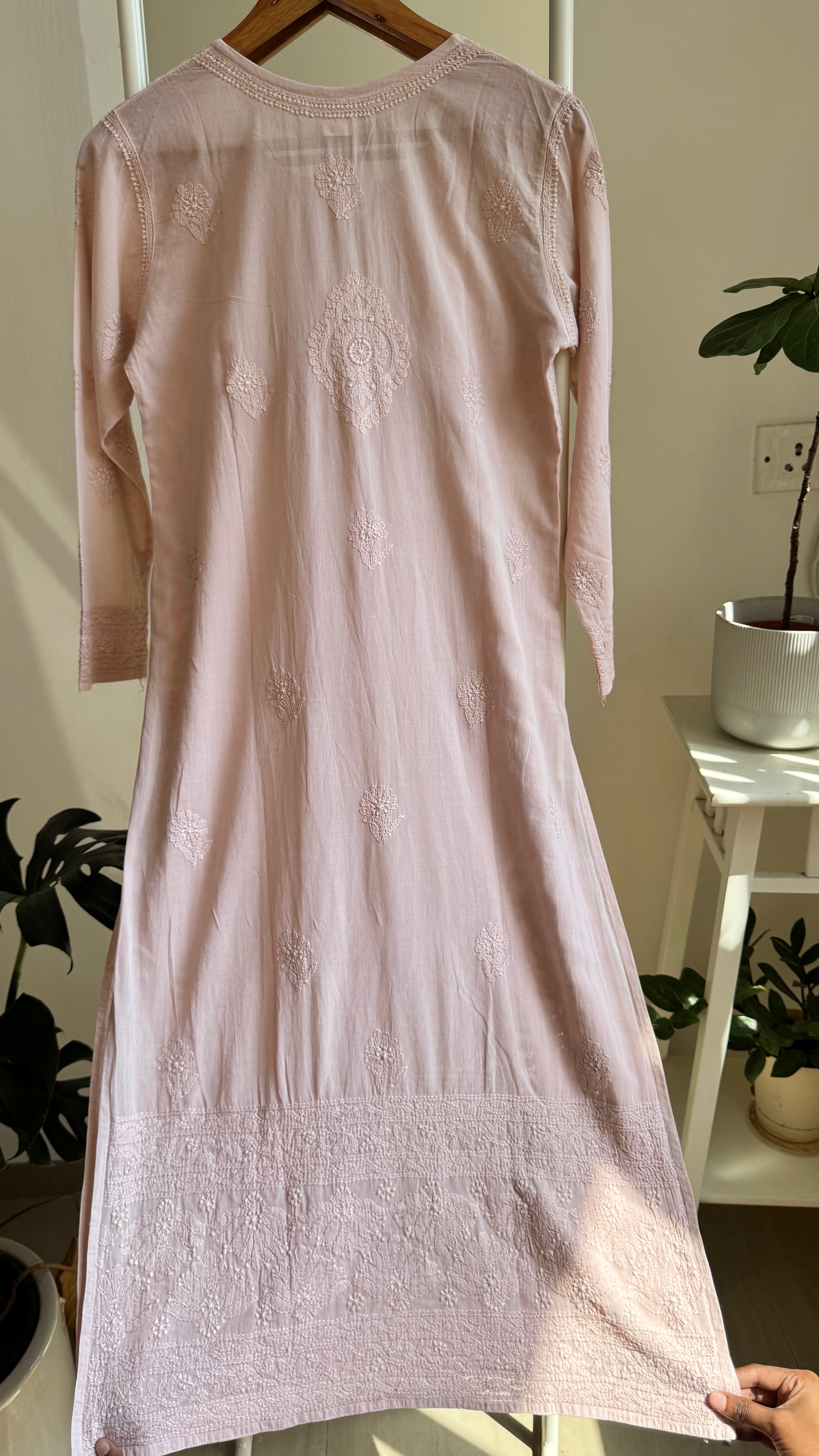 Pure Cotton Chikankari Full Jaal Kurti - Pale Pink - Naaz Collection