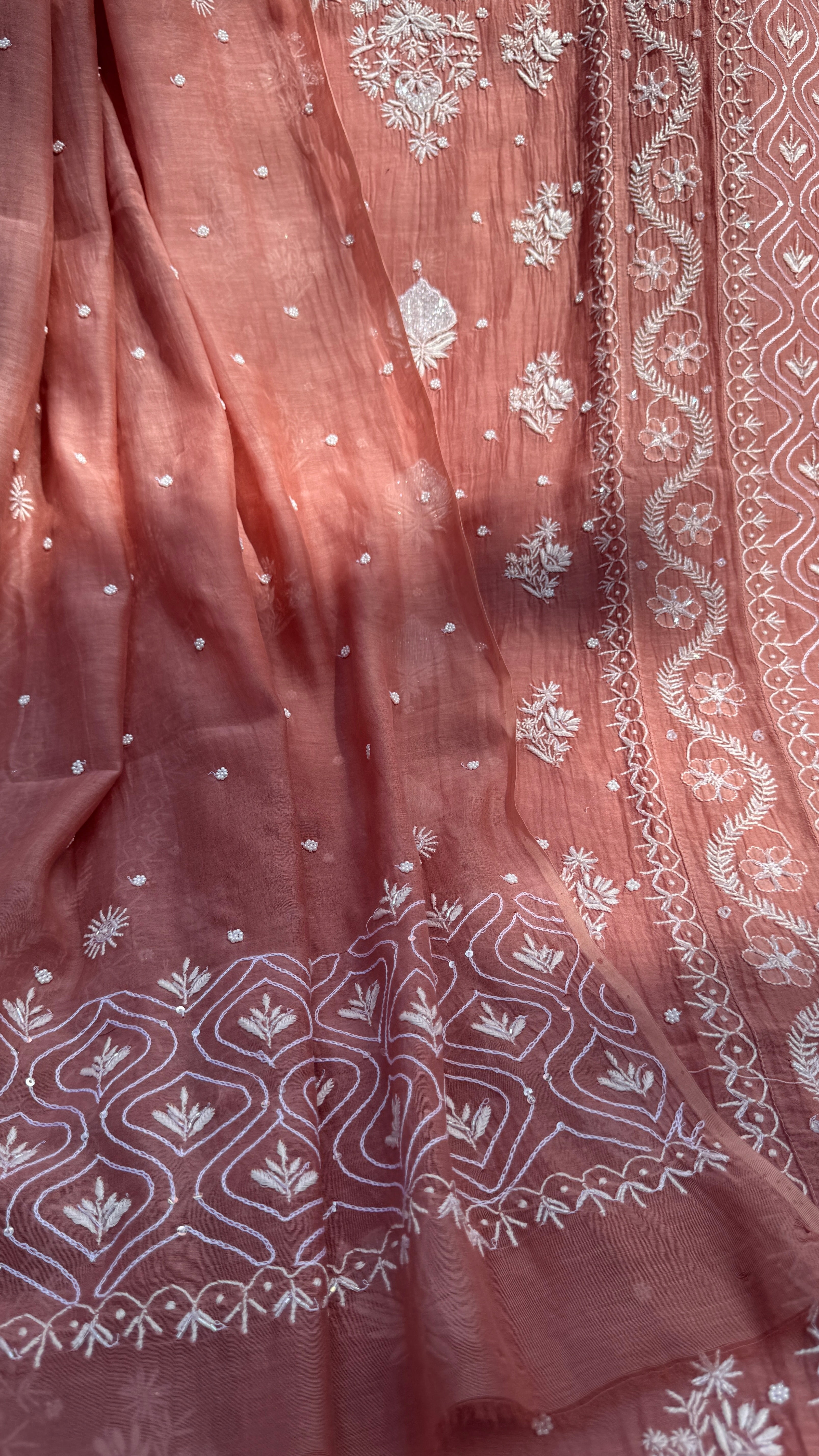Mul Chanderi Chikankari - Unstitched Set - Deep Rosewood