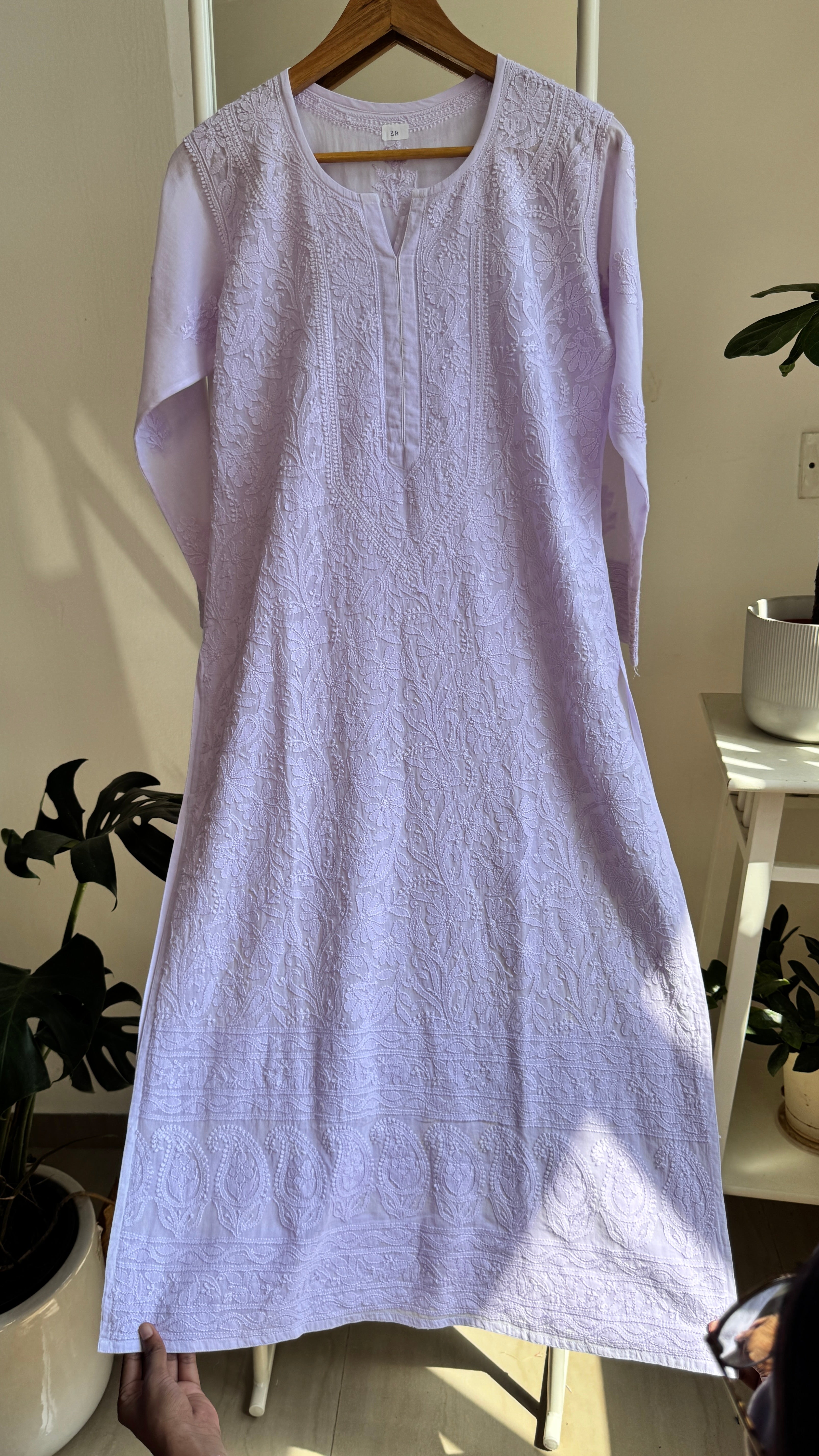 Pure Cotton Chikankari Full Jaal Kurti - Lavander - Naaz Collection