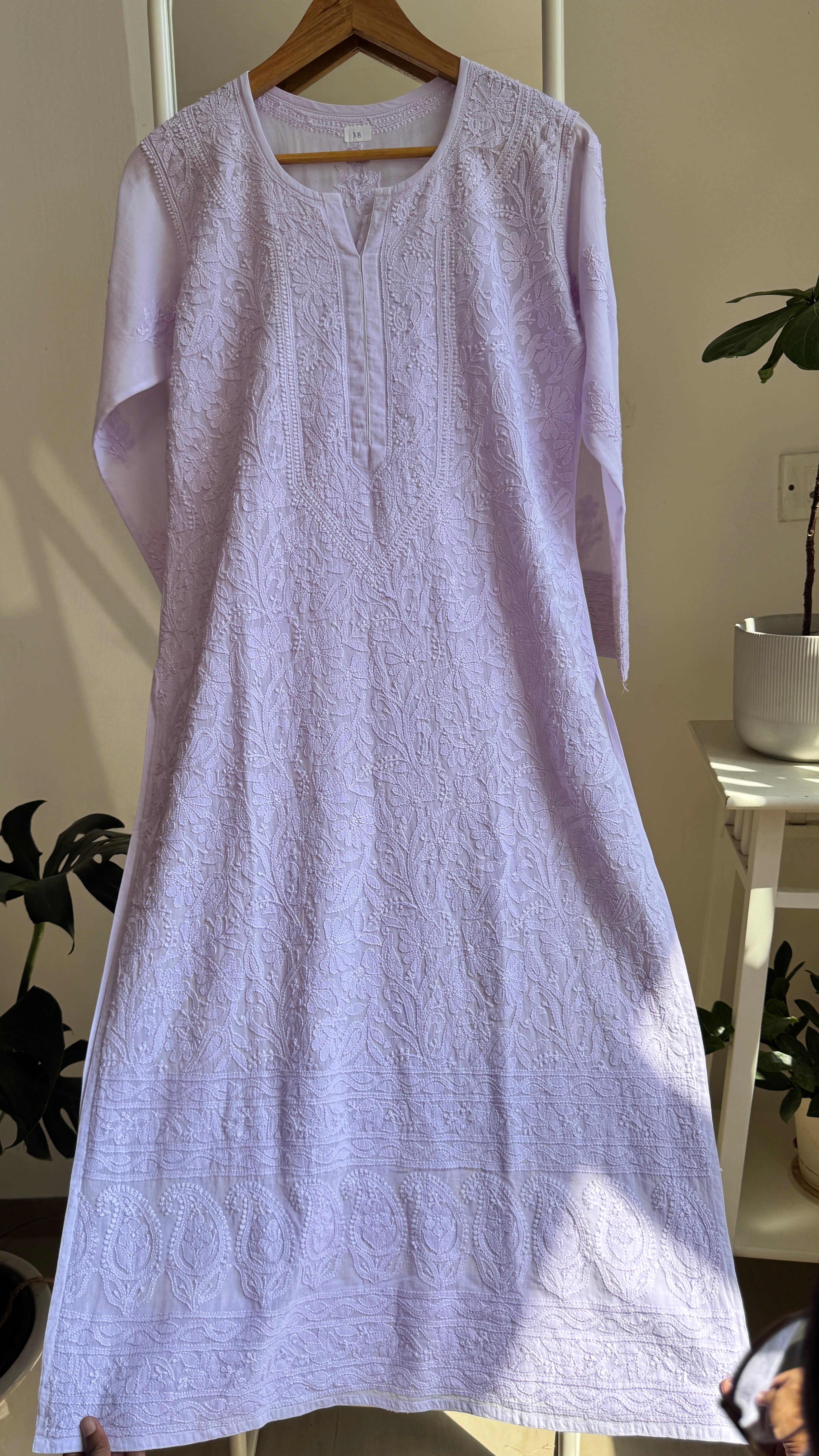 Pure Cotton Chikankari Full Jaal Kurti - Lavander - Naaz Collection