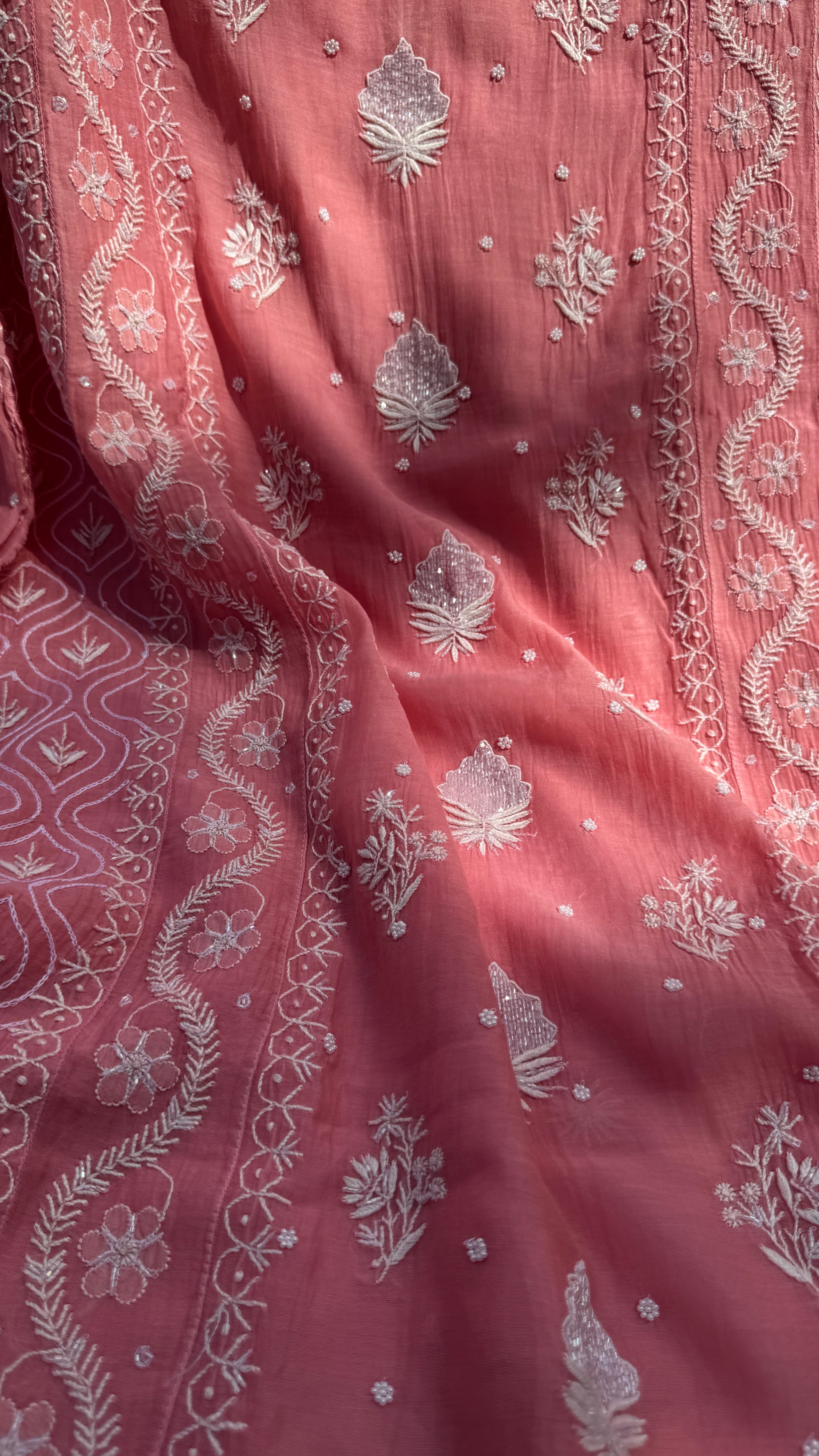 Mul Chanderi Chikankari - Unstitched Set - Rosewood Pink