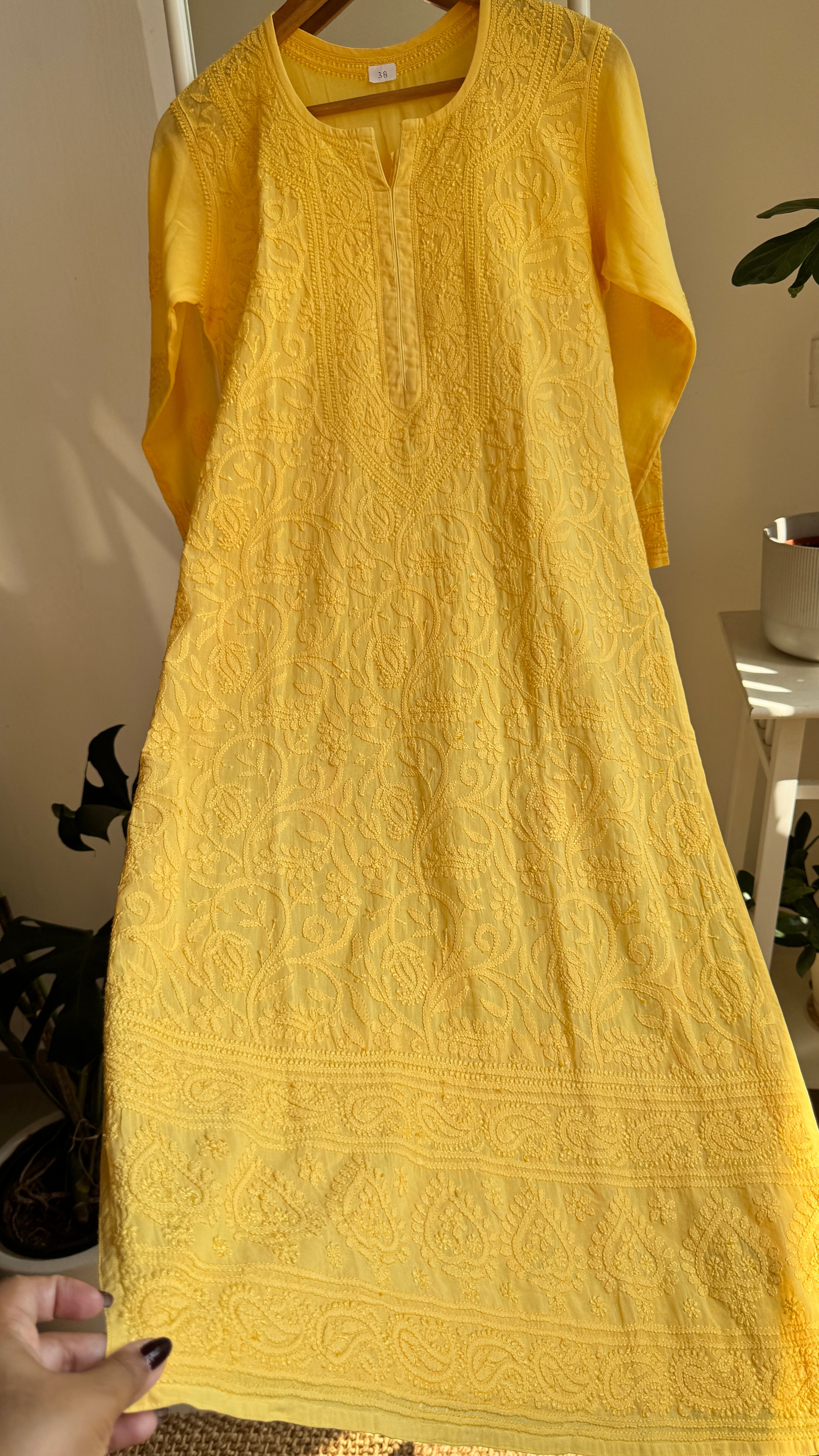 Pure Cotton Chikankari Full Jaal Kurti - Yellow - Naaz Collection
