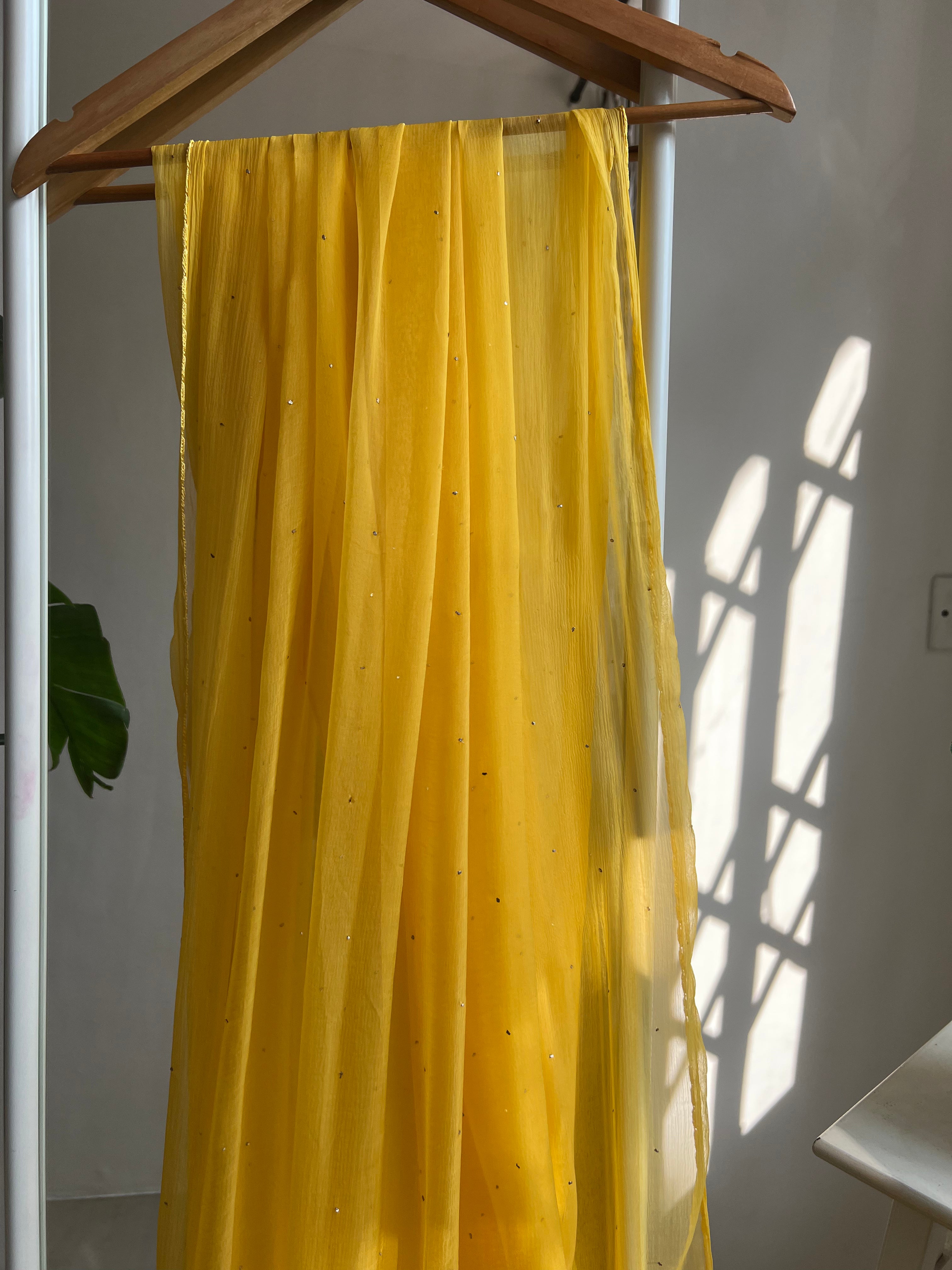 Chiffon Dupatta With Mukaish work -  Yellow ARIAA CHIKANKARI 