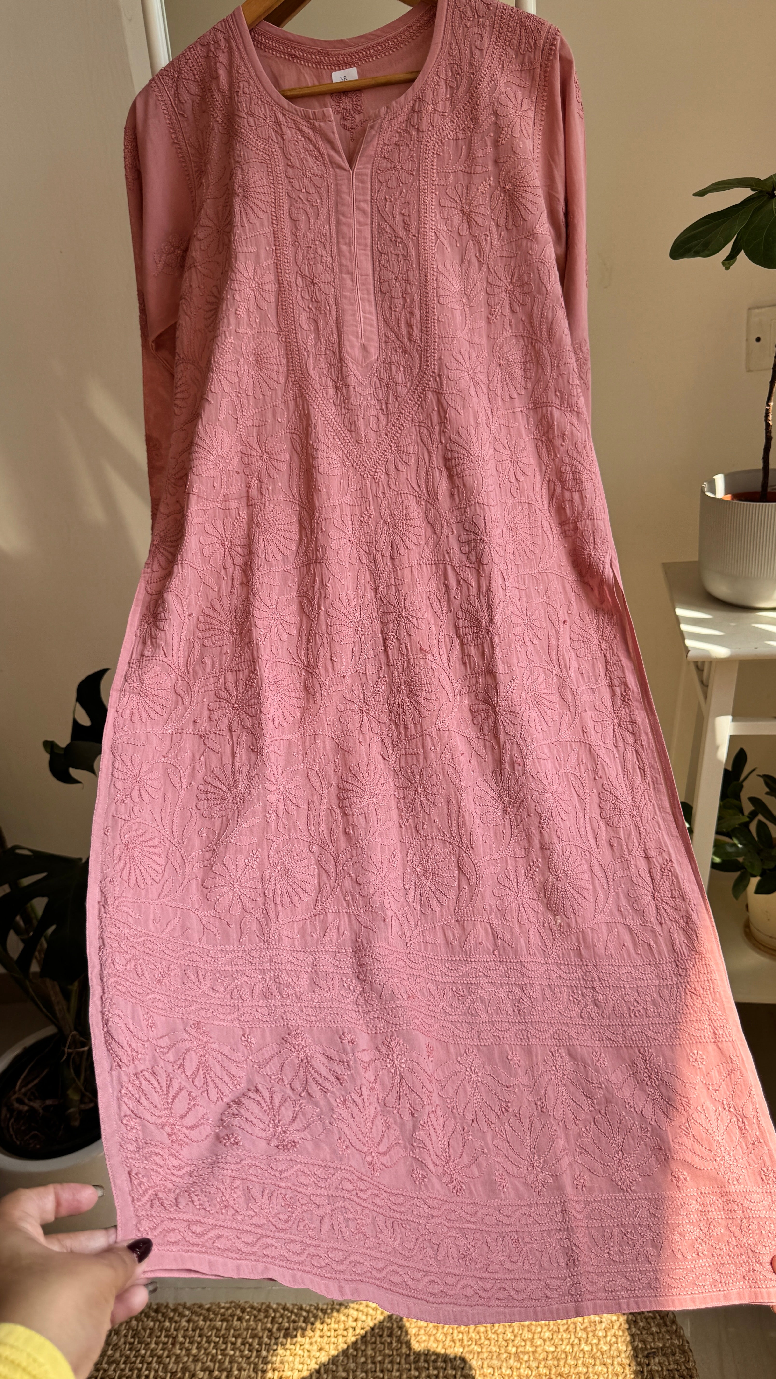 Pure Cotton Chikankari Full Jaal Kurti - Rosewood - Naaz Collection