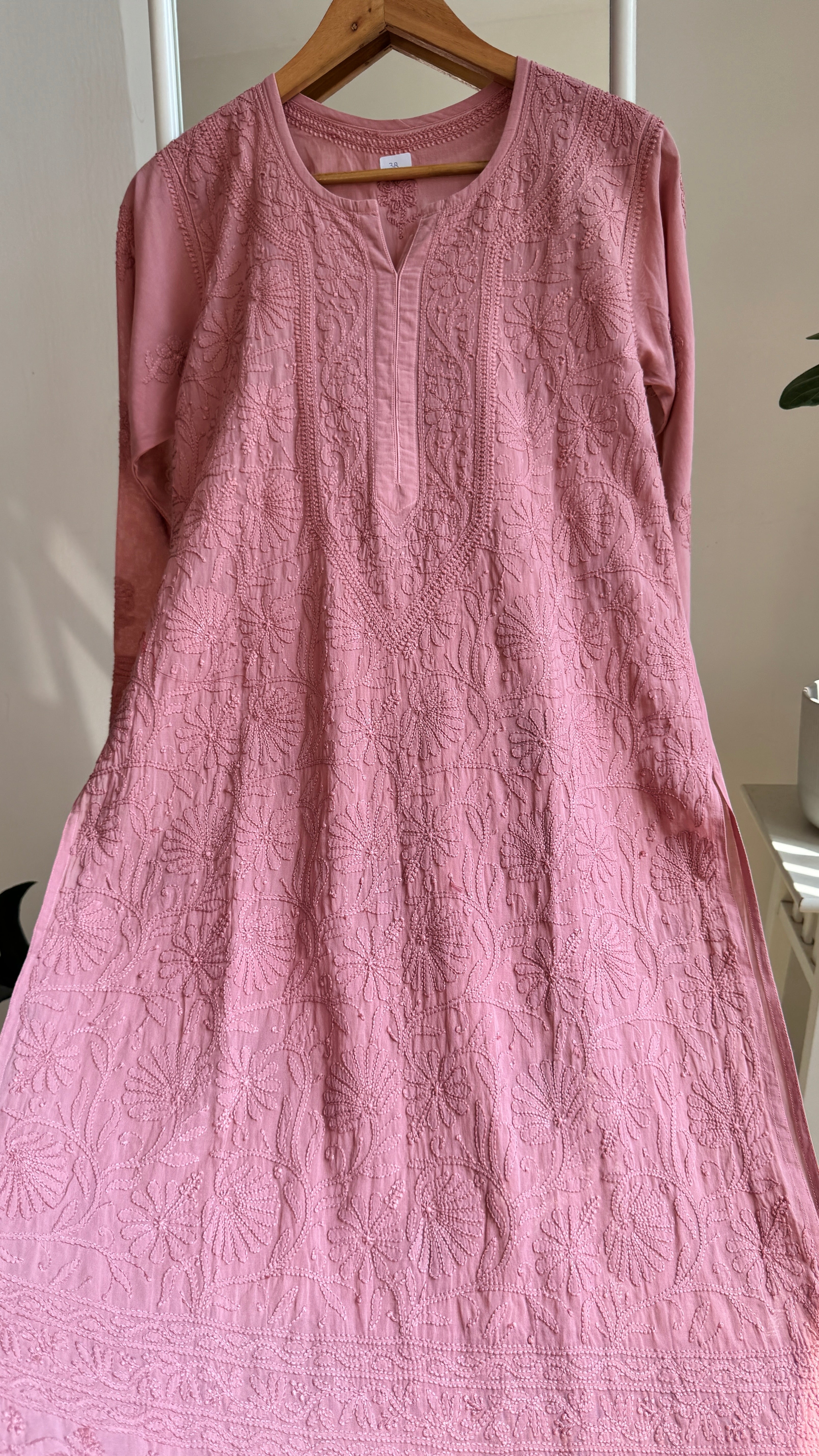 Pure Cotton Chikankari Full Jaal Kurti - Rosewood - Naaz Collection