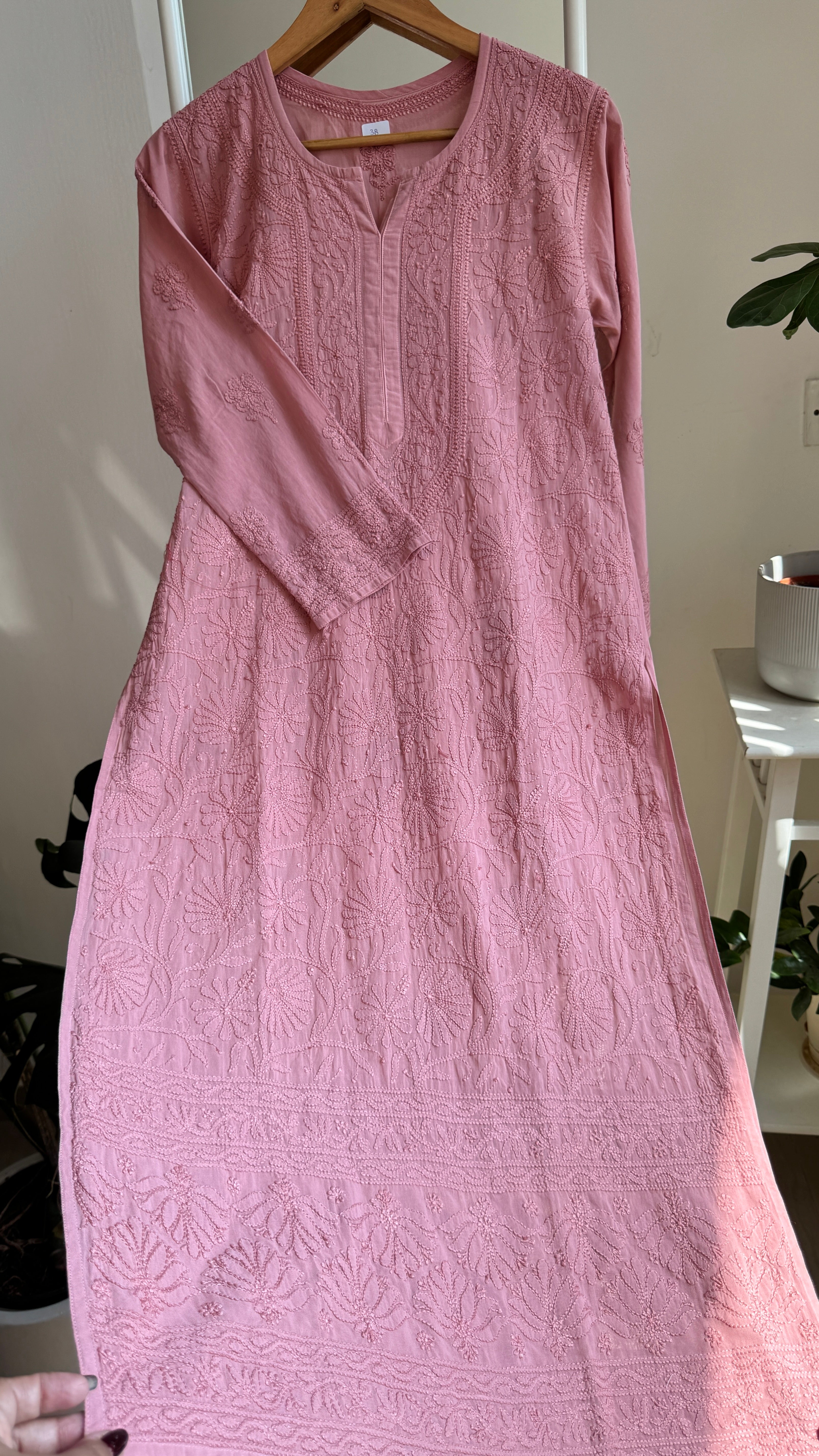 Pure Cotton Chikankari Full Jaal Kurti - Rosewood - Naaz Collection