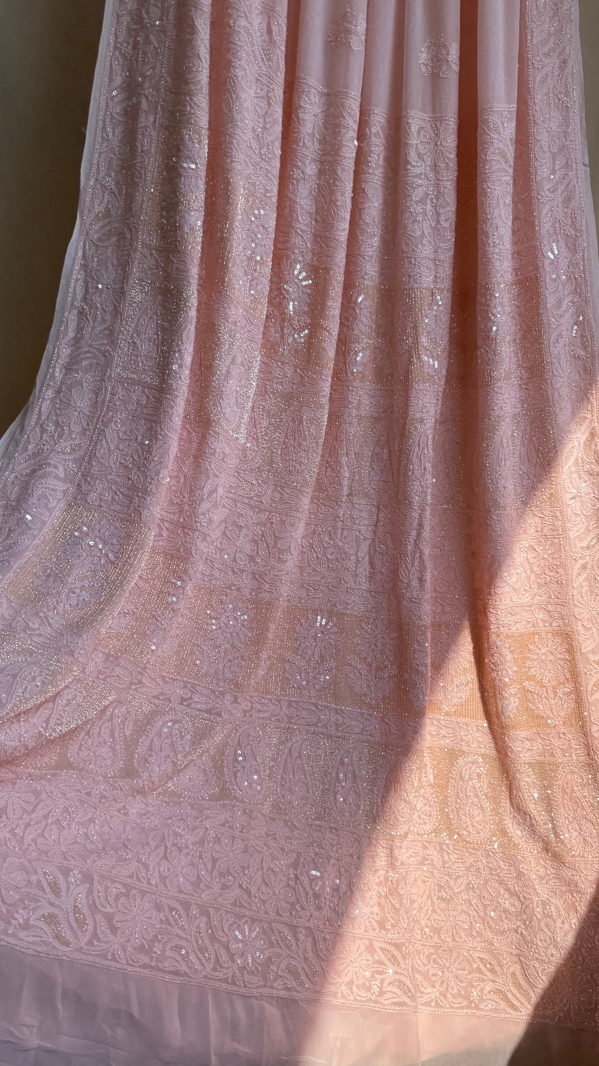 Viscose Chikankari saree with Pearl embellishments -Peach