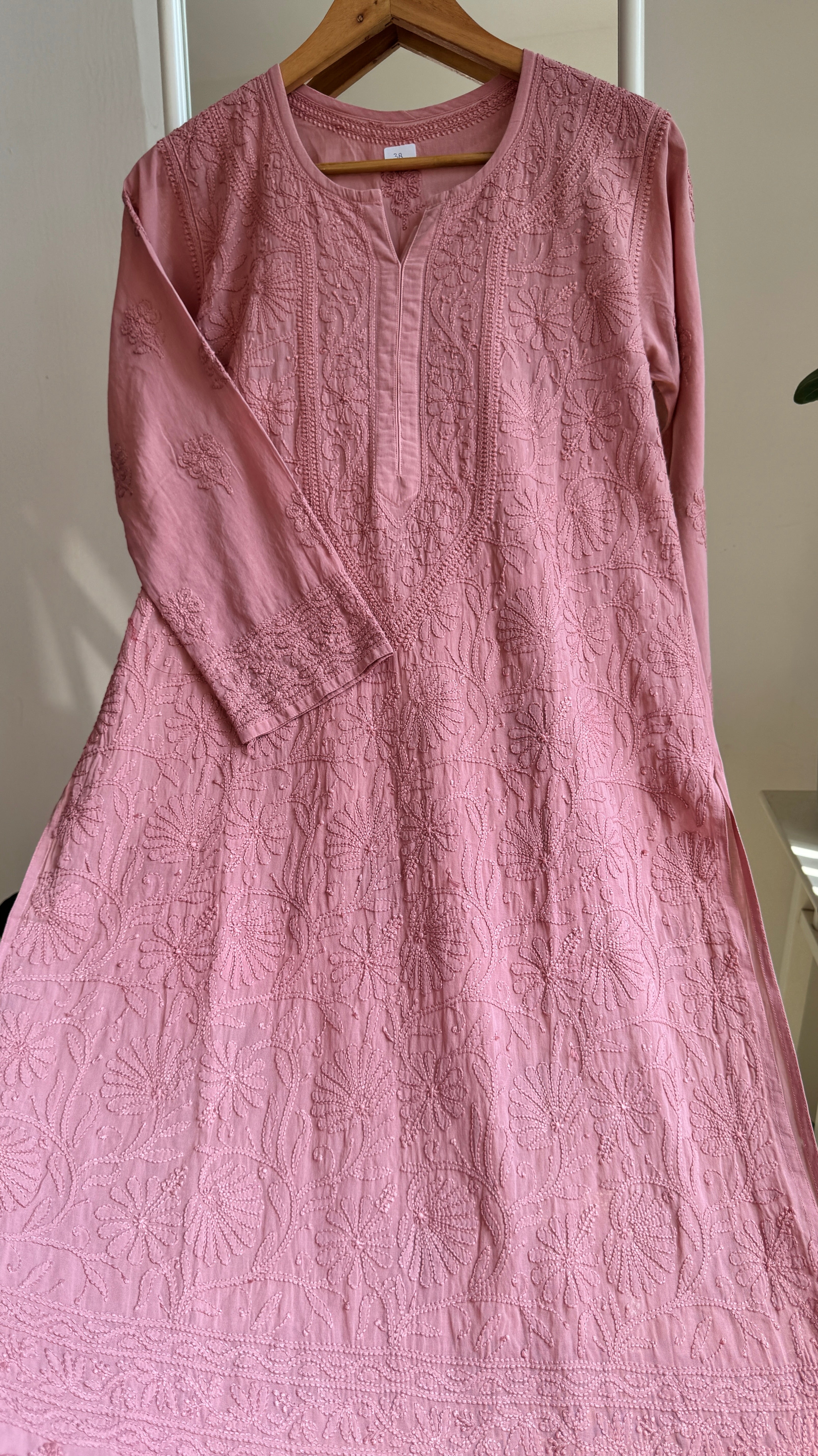 Pure Cotton Chikankari Full Jaal Kurti - Rosewood - Naaz Collection