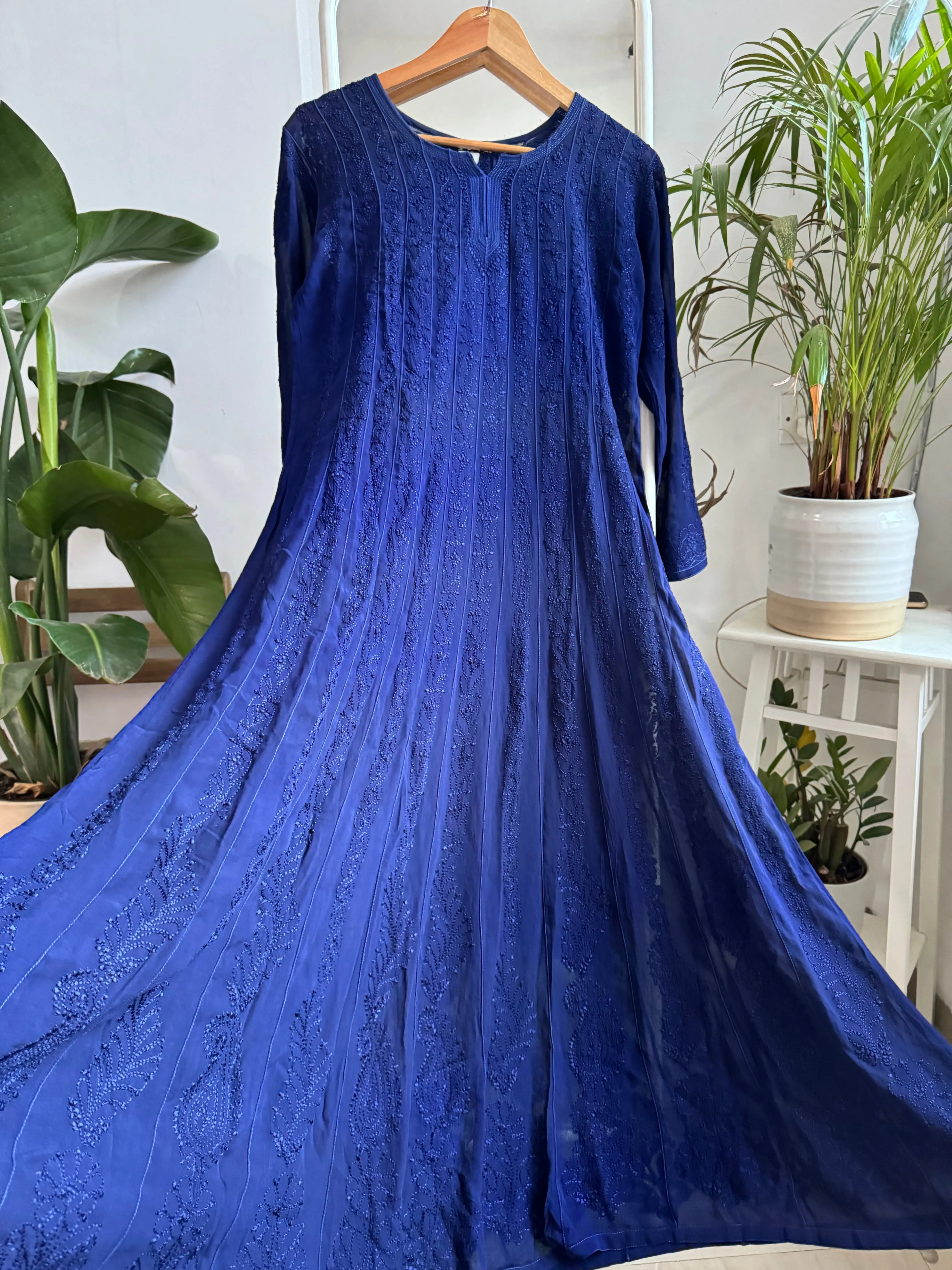 Viscose Chikankari Anarkali - Midnight Blue ARIAA CHIKANKARI