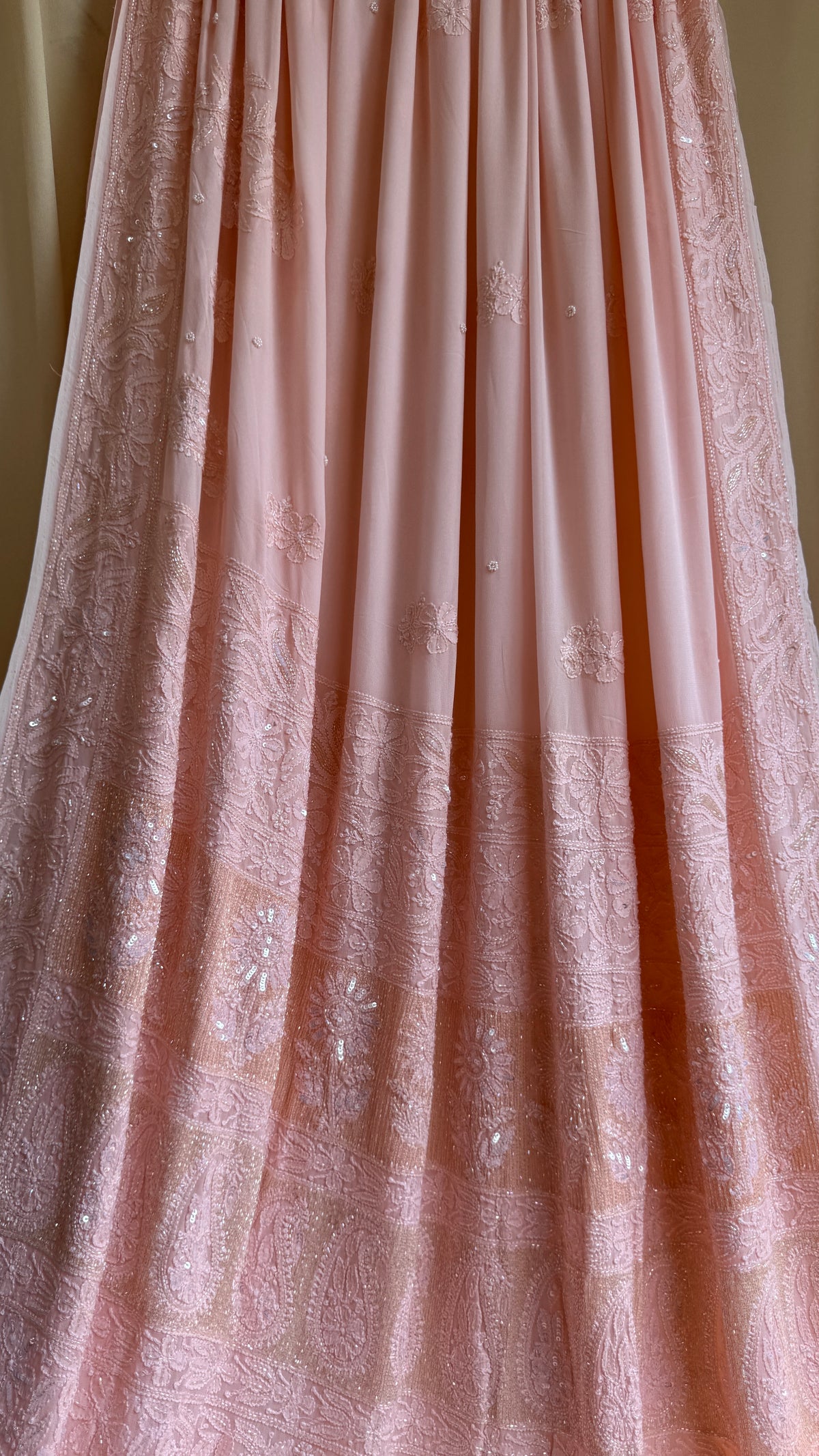 Viscose Chikankari saree with Pearl embellishments -Peach