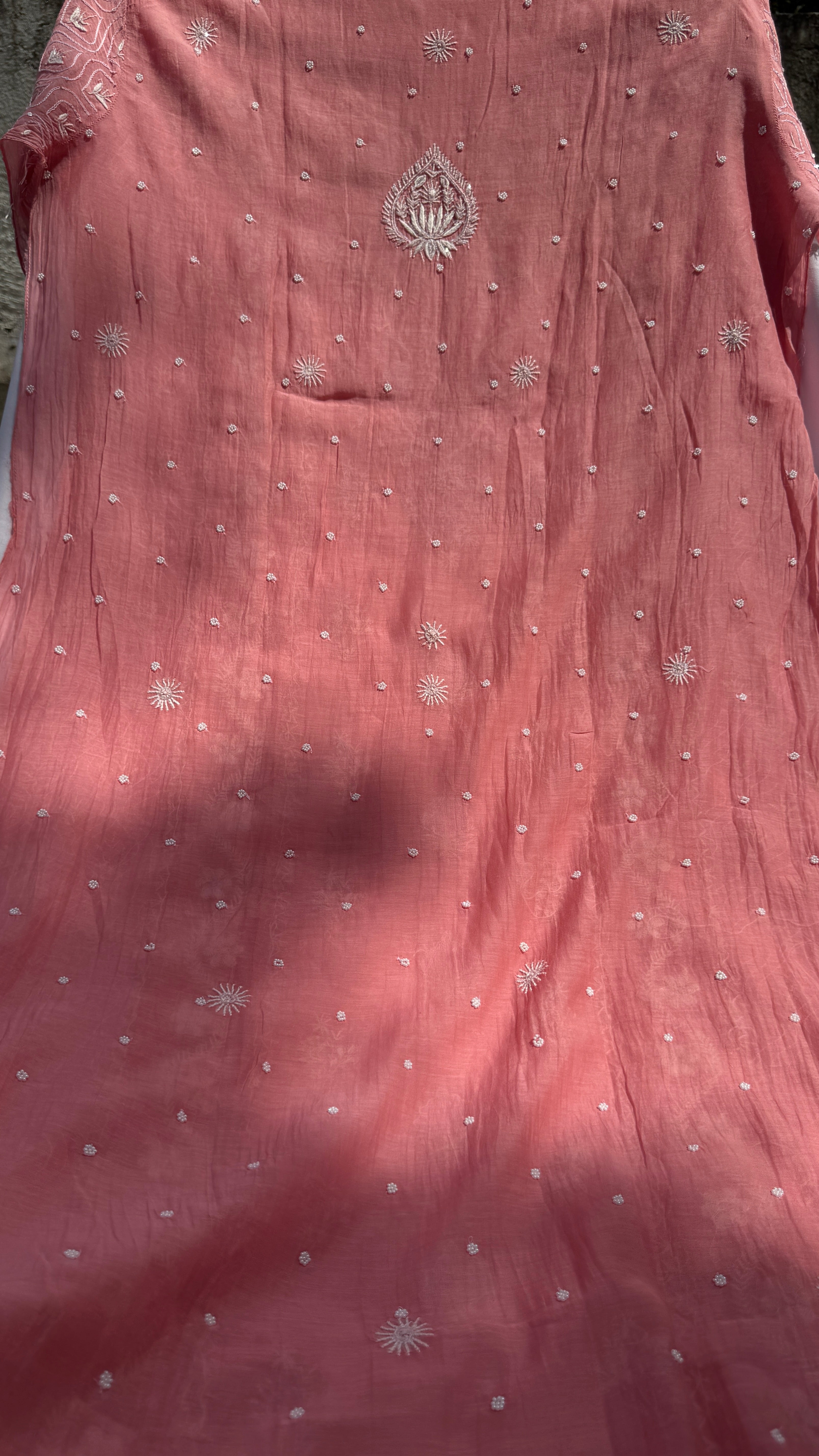 Mul Chanderi Chikankari - Unstitched Set - Rosewood Pink