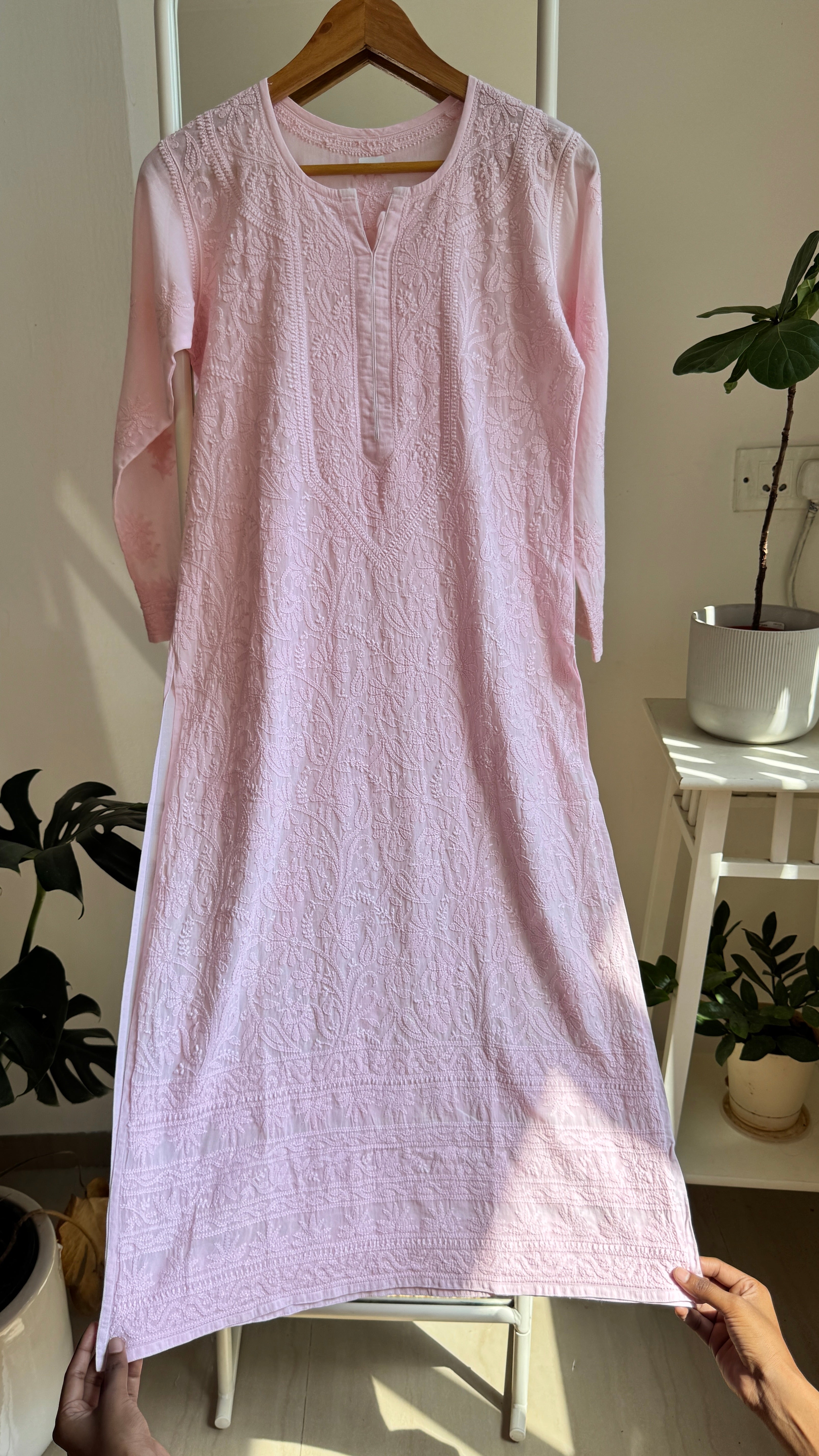 Pure Cotton Chikankari Full Jaal Kurti - Pink - Naaz Collection