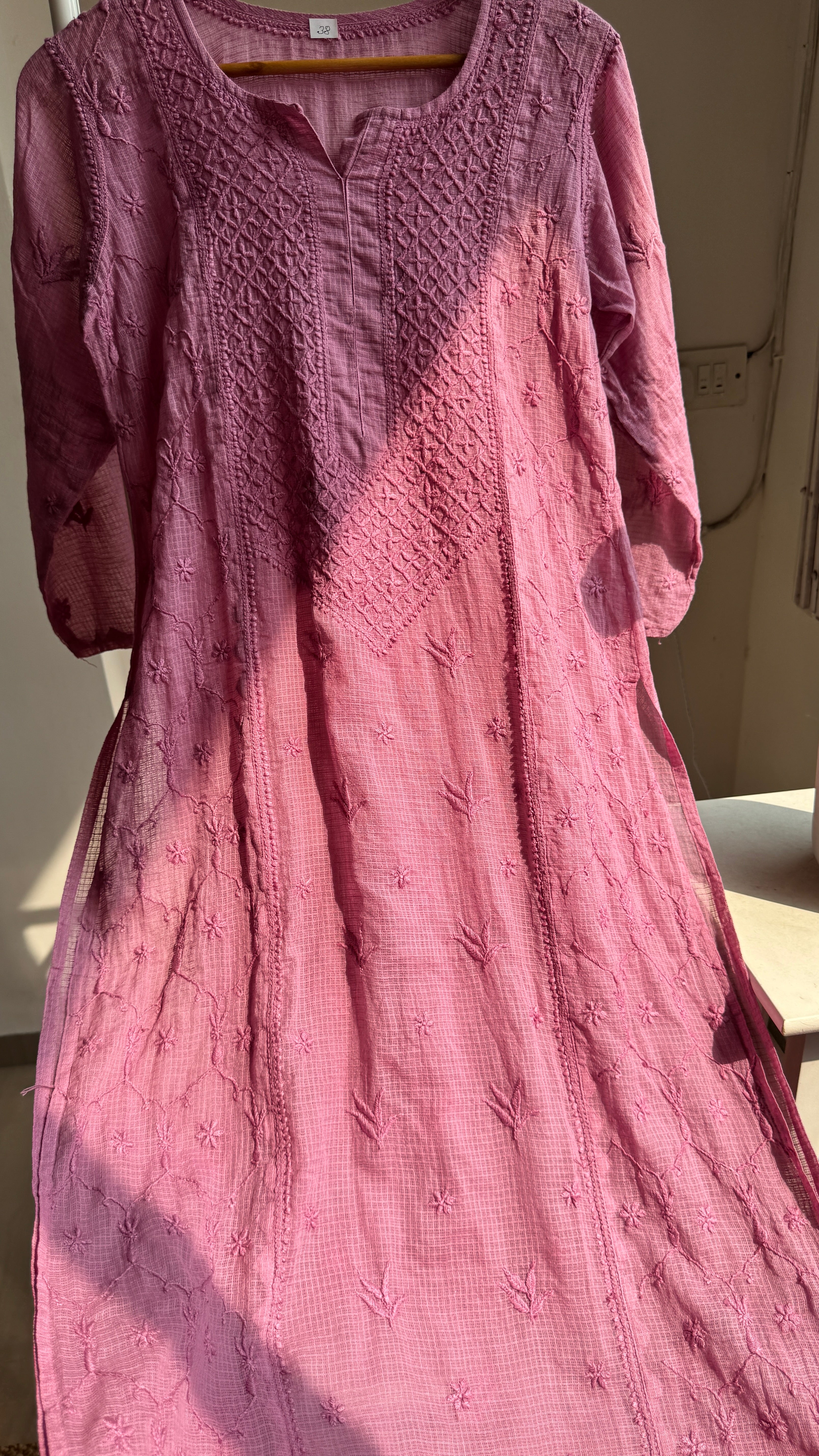 Kota Soft Cotton Chikankari Kurti - Berry Pink - TARA Collection