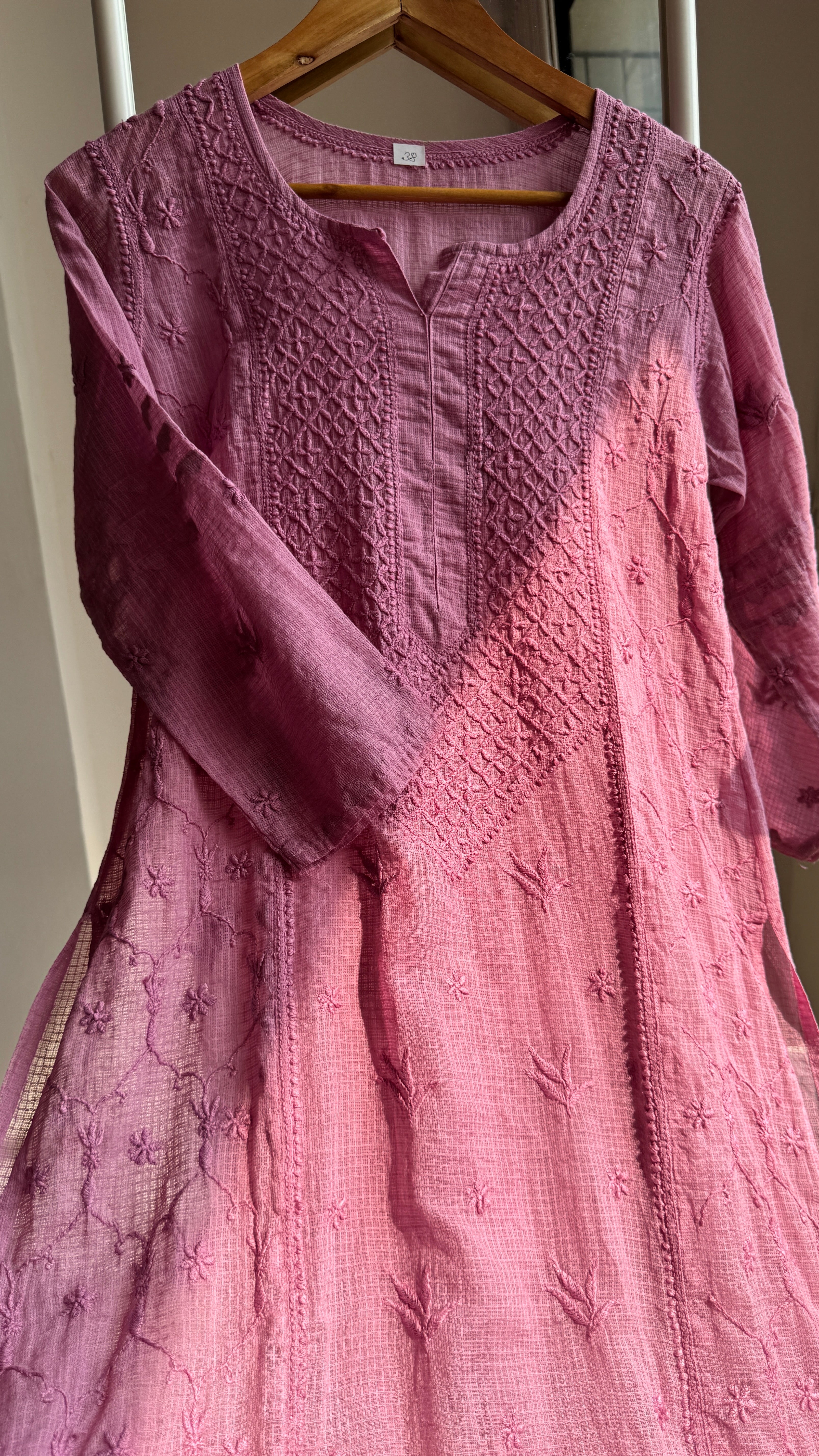 Kota Soft Cotton Chikankari Kurti - Berry Pink - TARA Collection