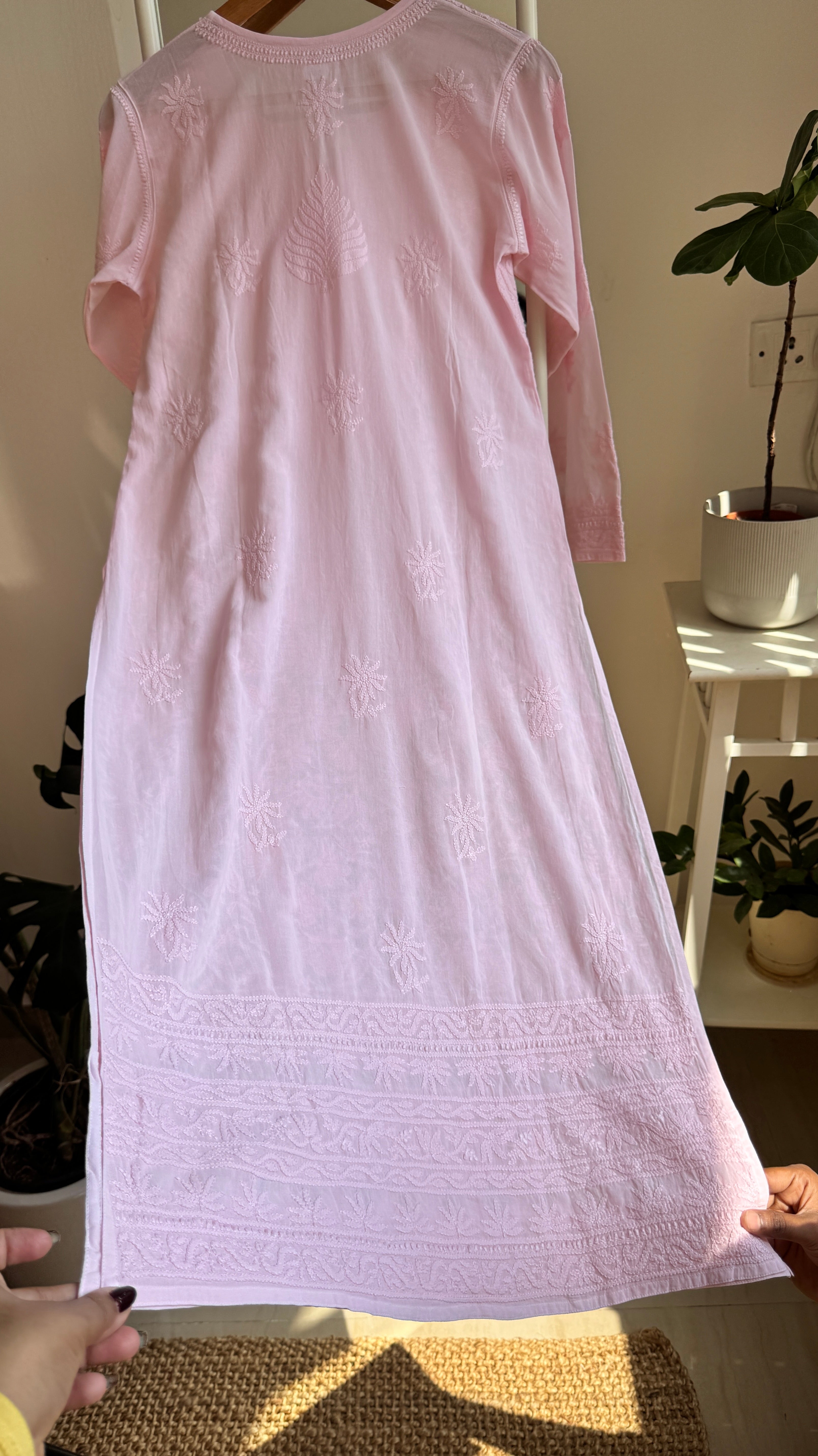 Pure Cotton Chikankari Full Jaal Kurti - Pink - Naaz Collection