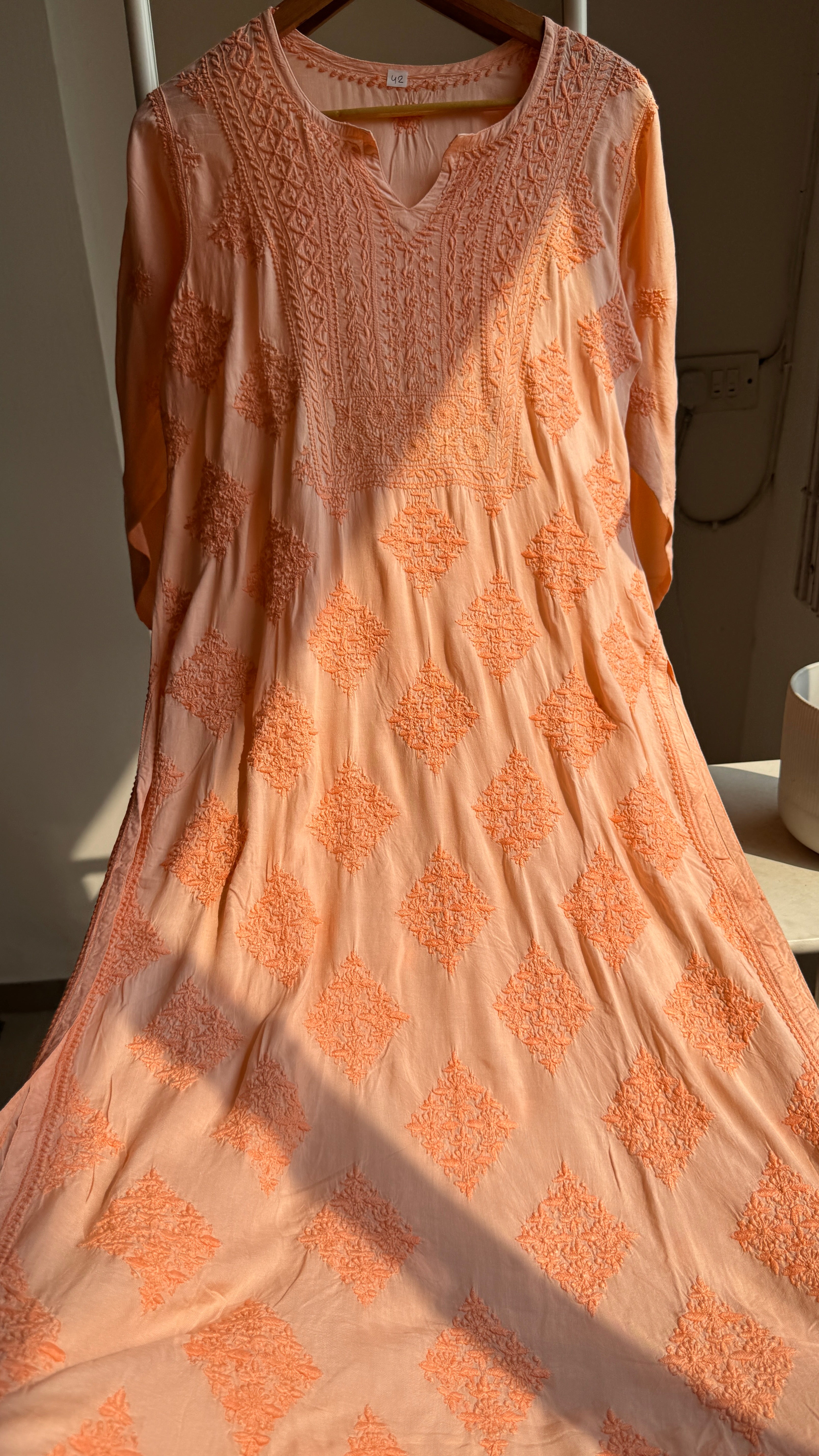 Premium Modal Chikankari Cotton Kurti - Orange