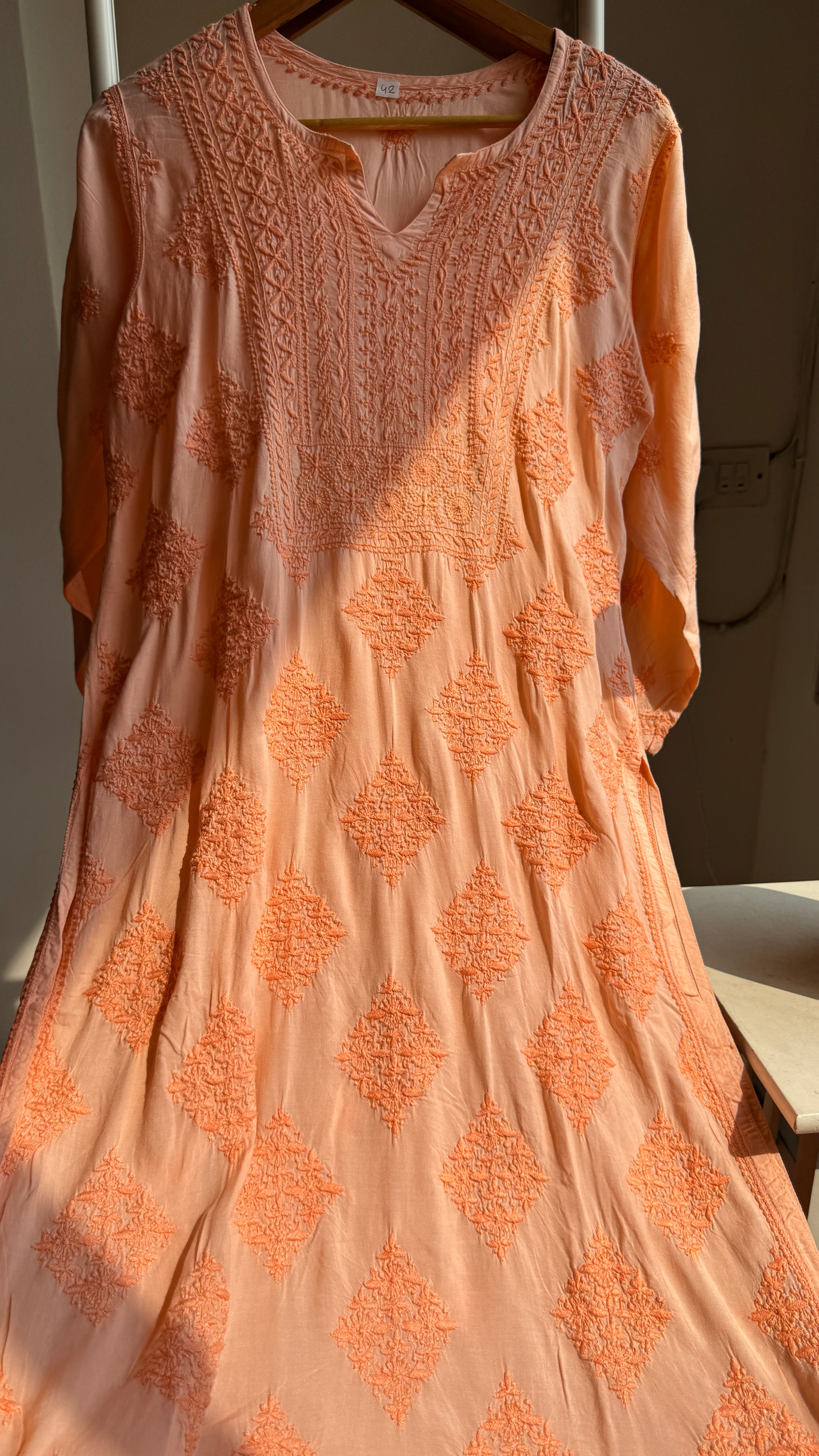 Premium Modal Chikankari Cotton Kurti - Orange