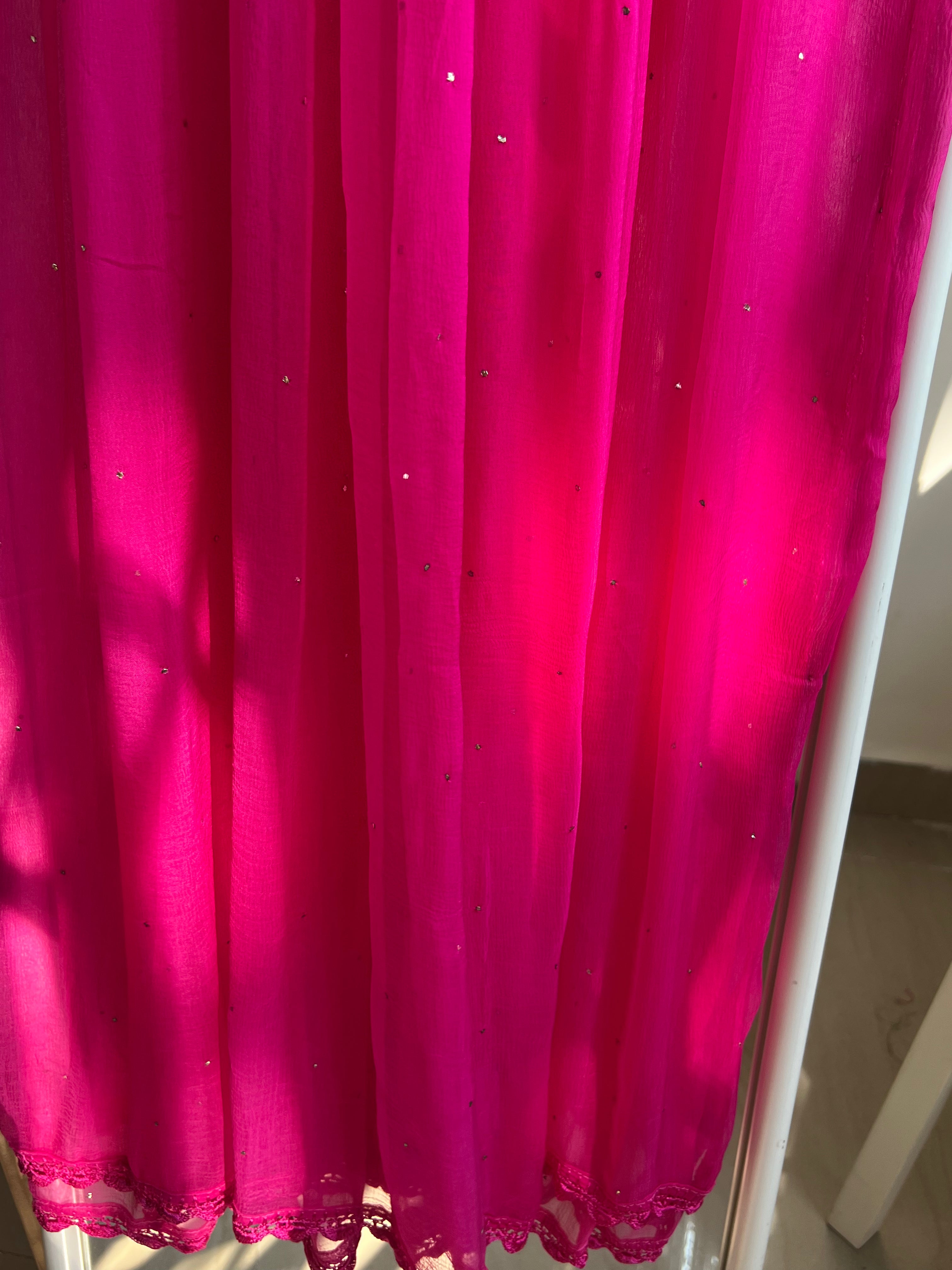 Chiffon Dupatta With Mukaish work -  Hot pink ARIAA CHIKANKARI 