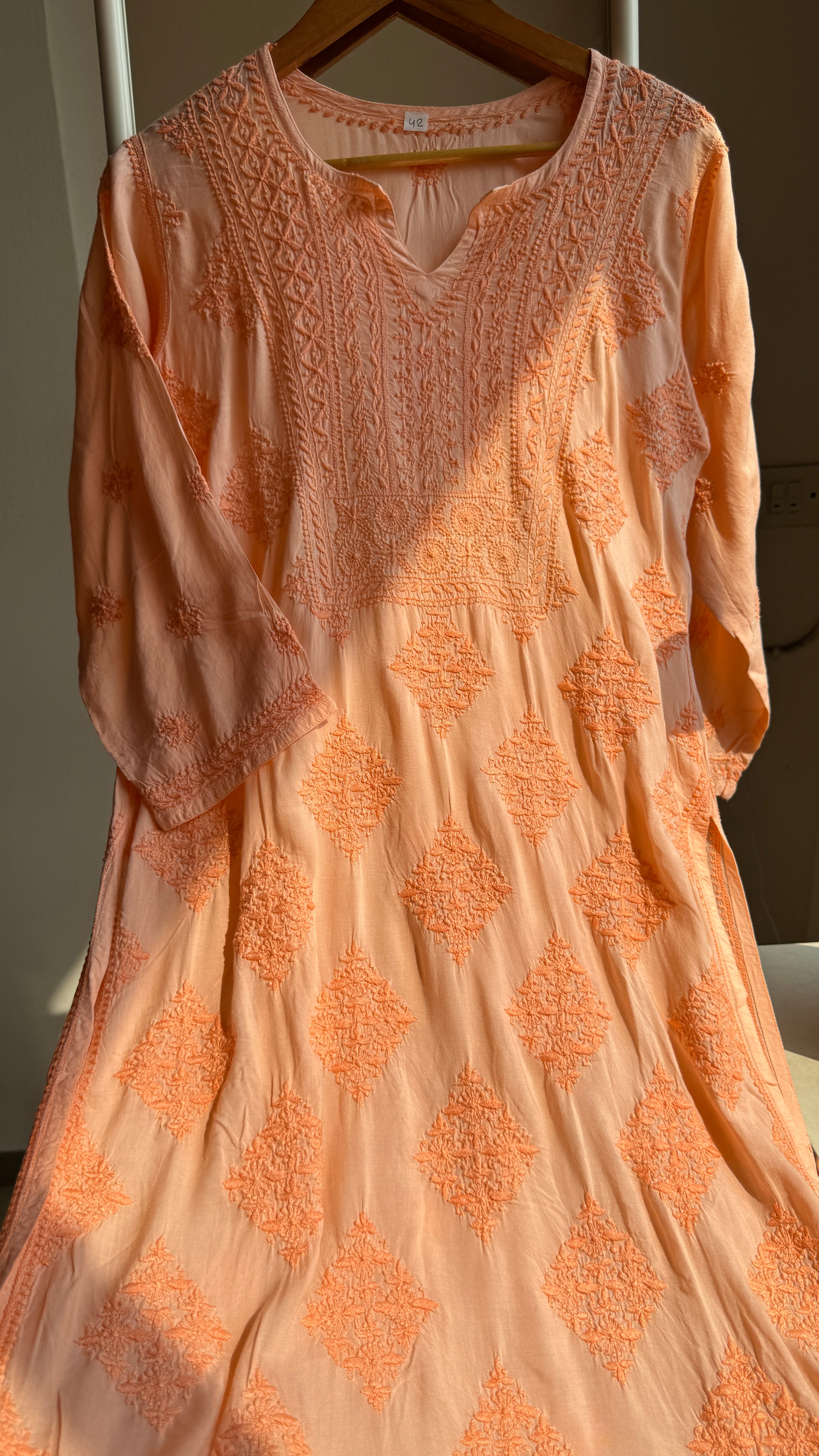 Premium Modal Chikankari Cotton Kurti - Orange