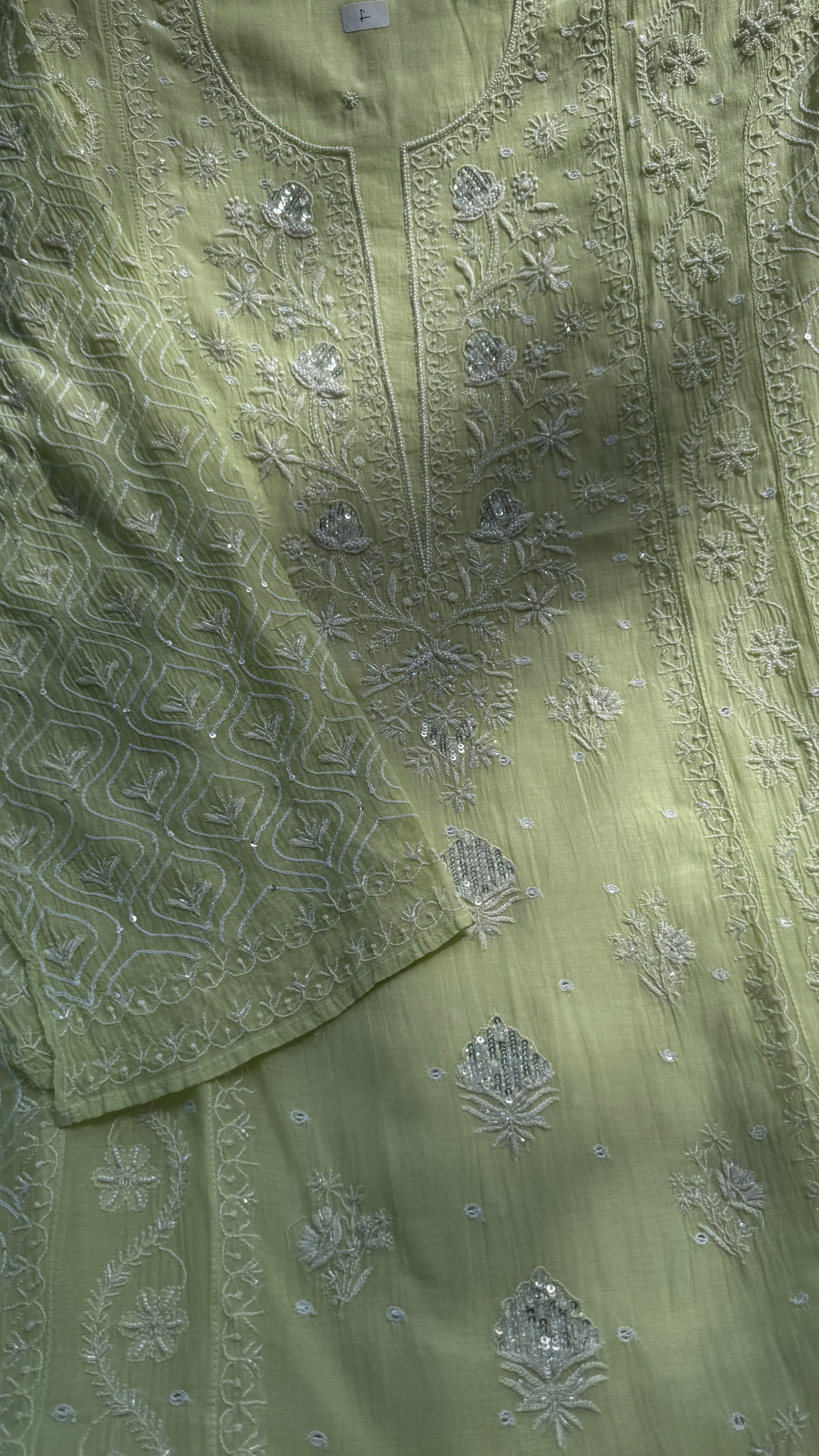 Mul Chanderi Chikankari - Unstitched Set - Lime Green