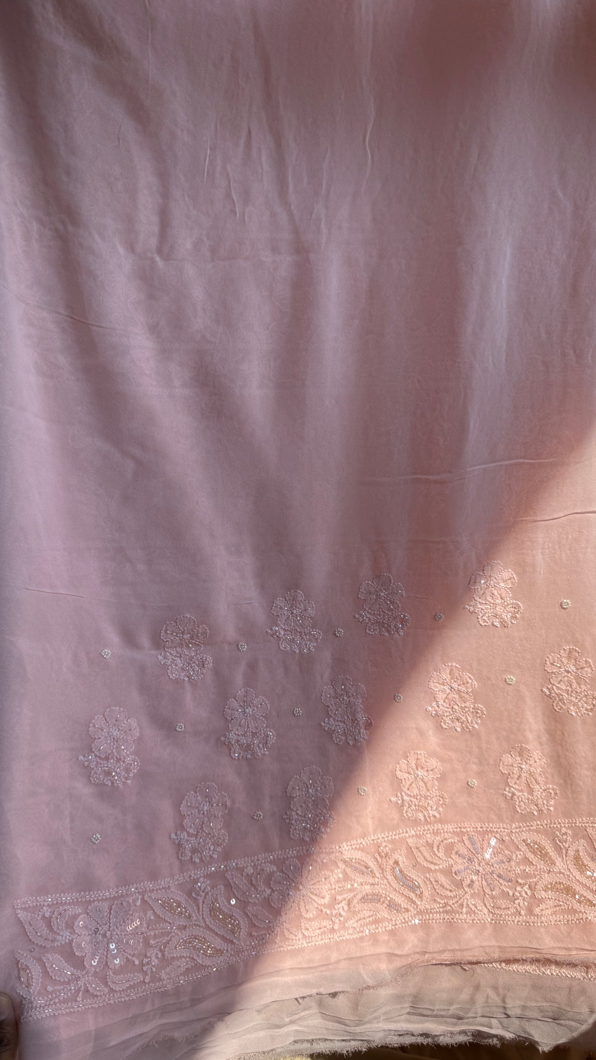 Viscose Chikankari saree with Pearl embellishments -Peach