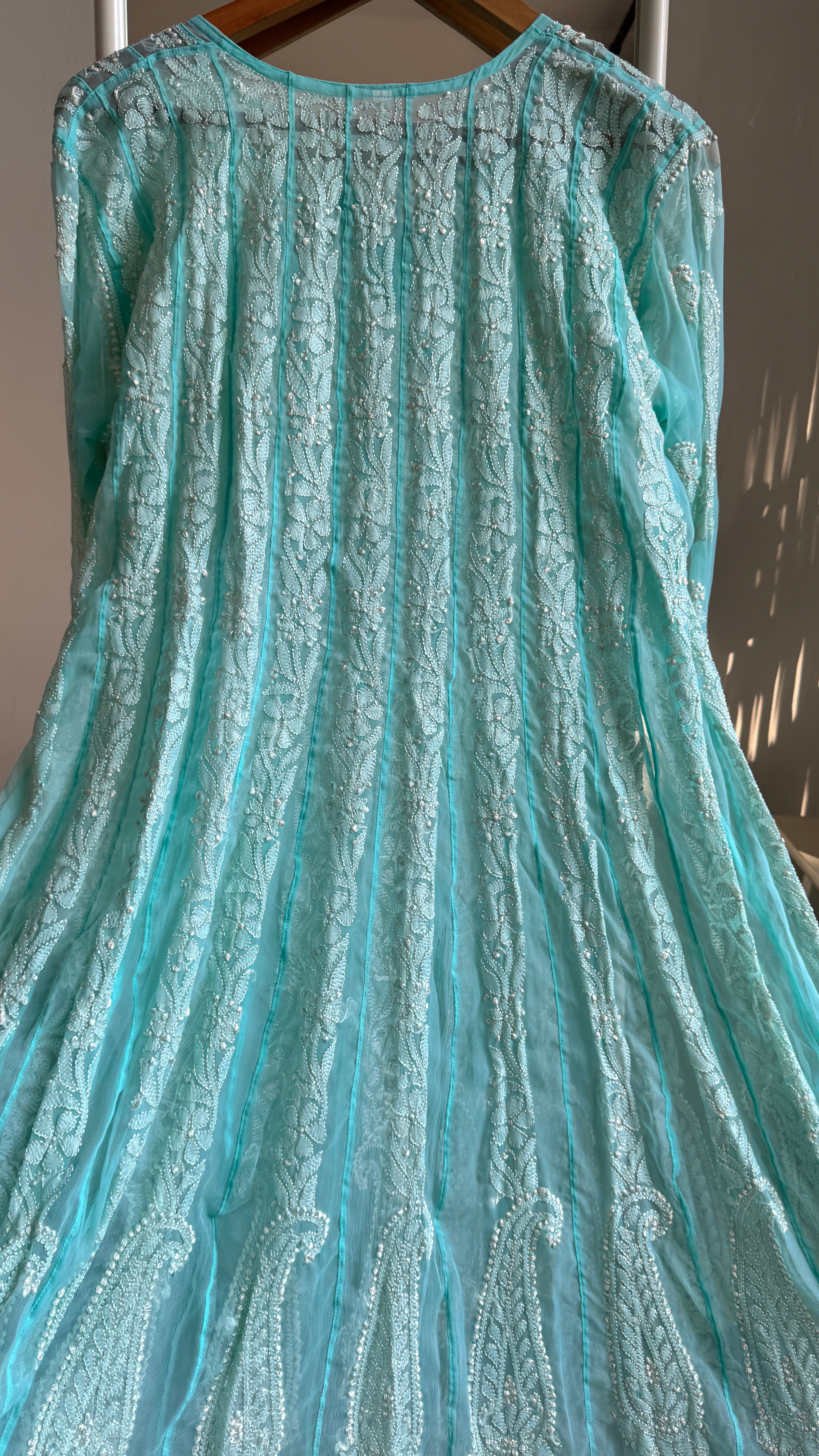 Georgette Chikankari Anarkali - Blue