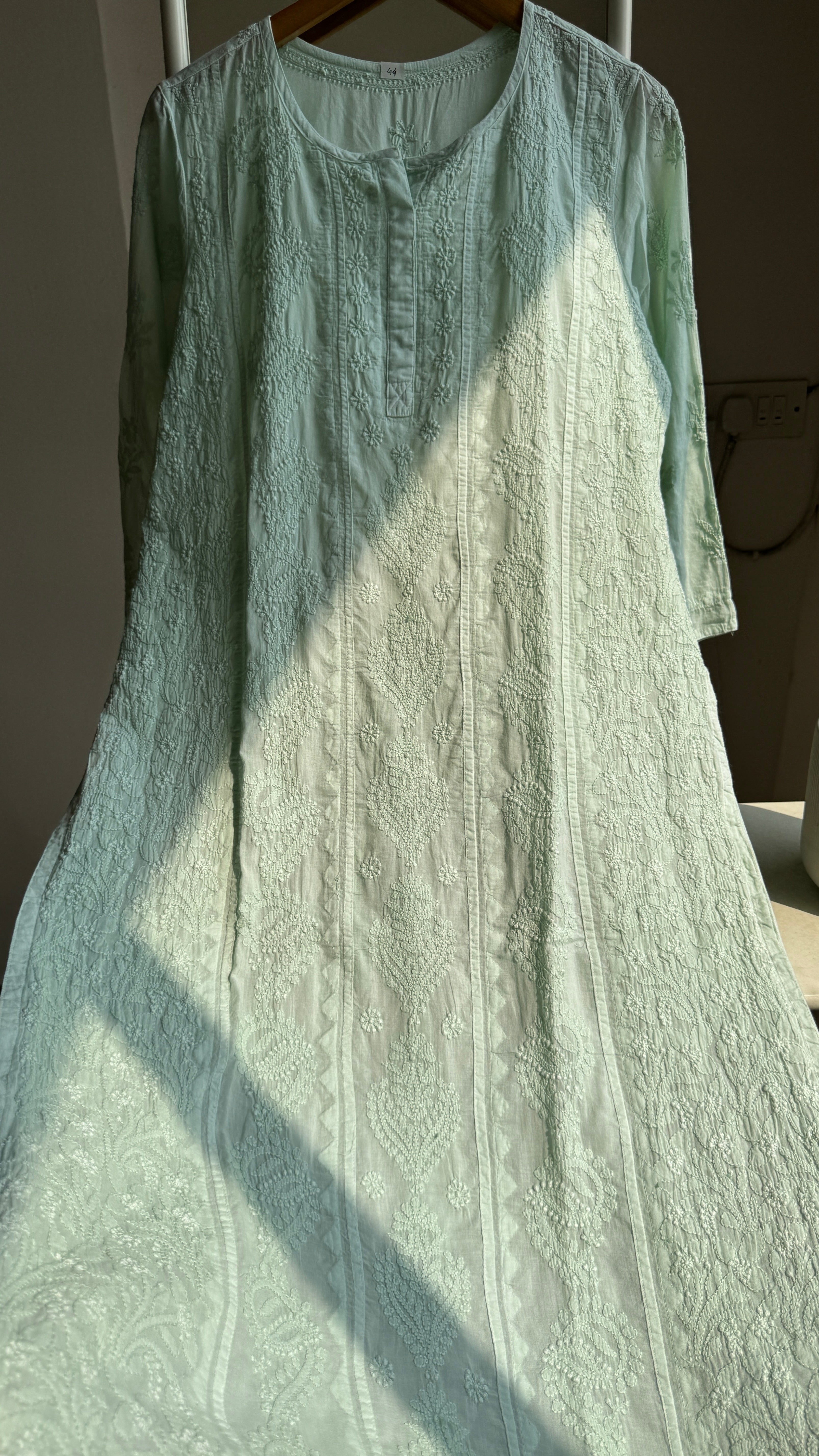 Mul Cotton Green Chikankari Kurti - Bela Collection