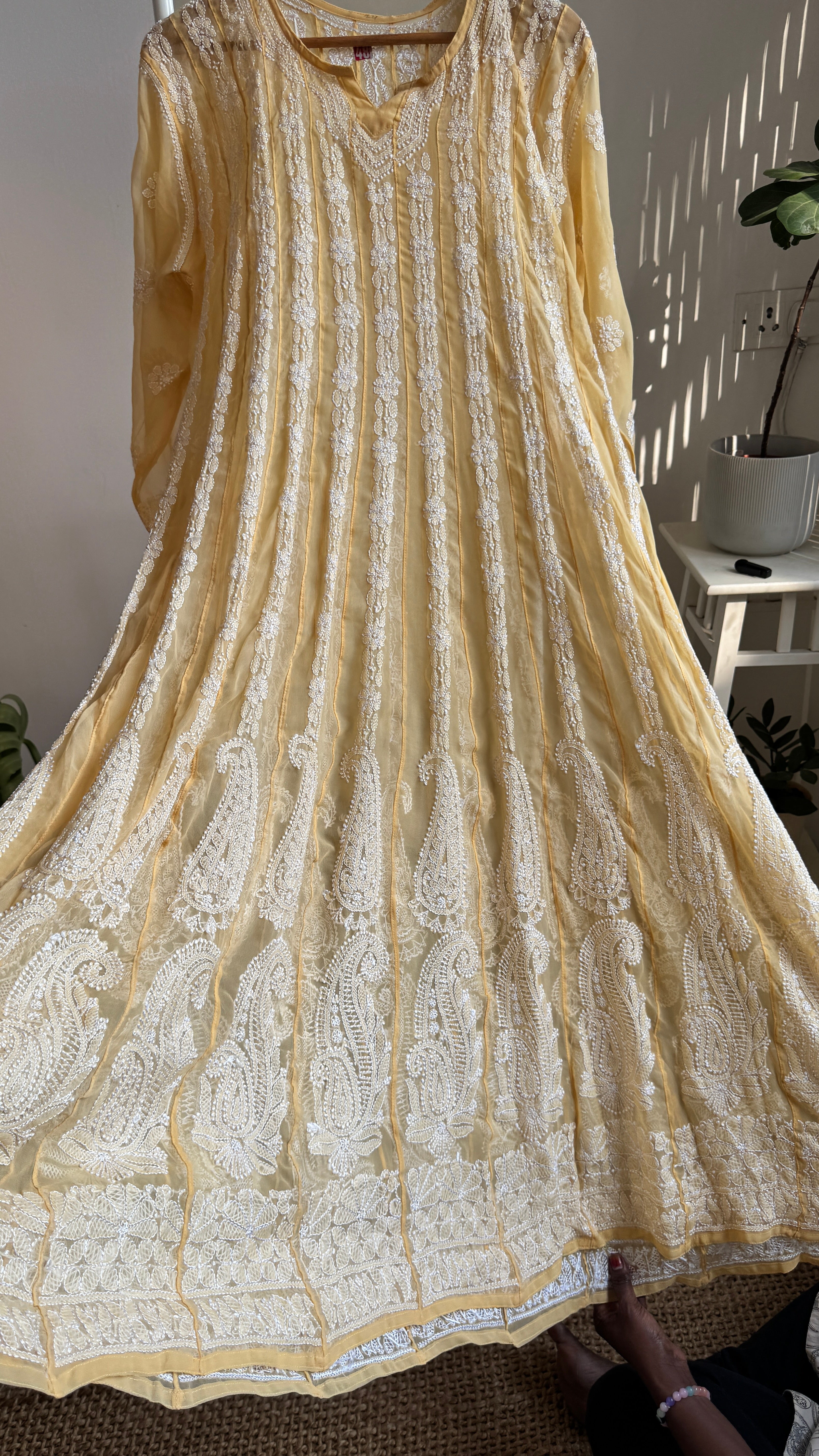 Georgette Chikankari Anarkali - Beige