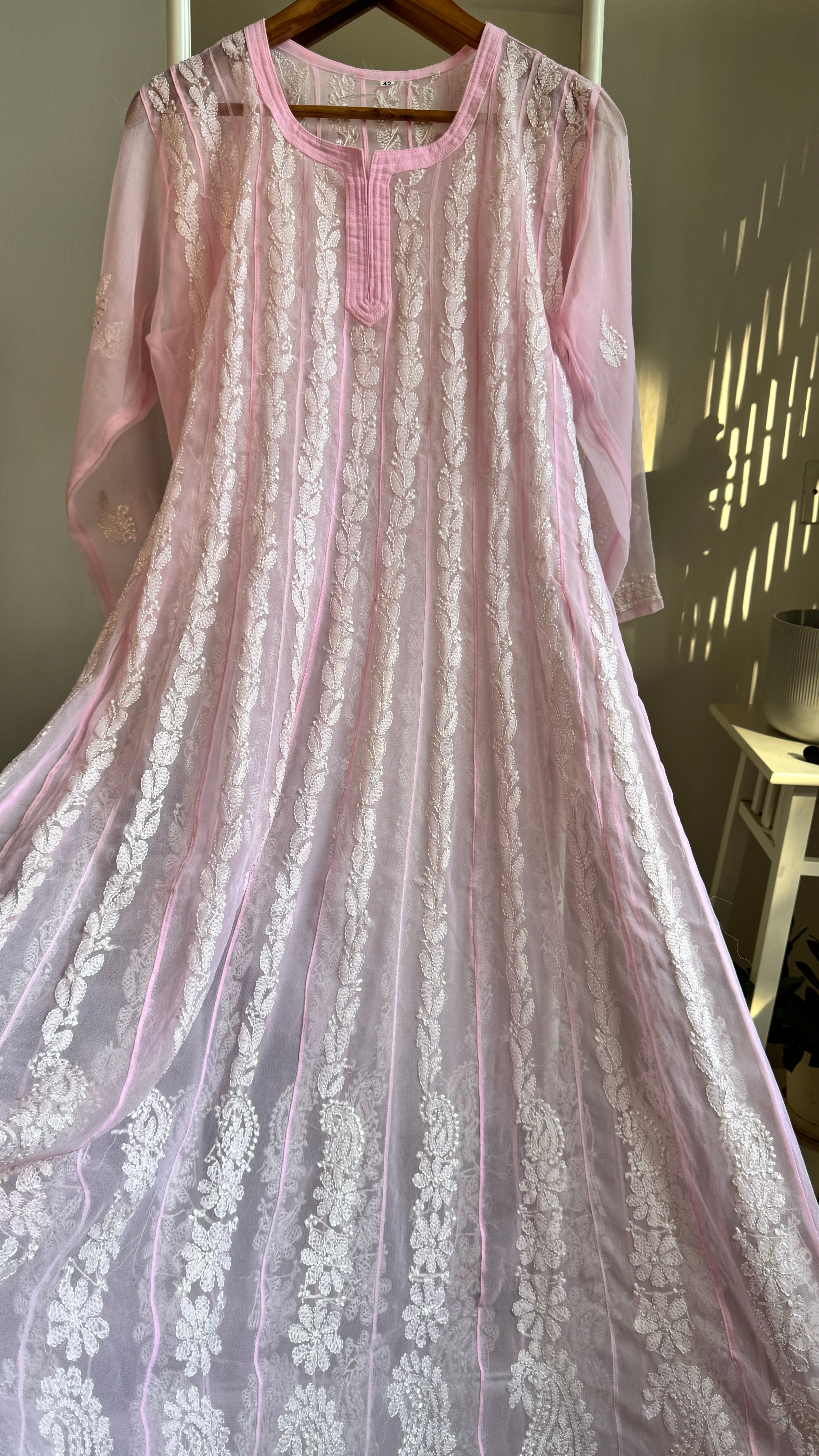 Georgette Chikankari Anarkali - Pink