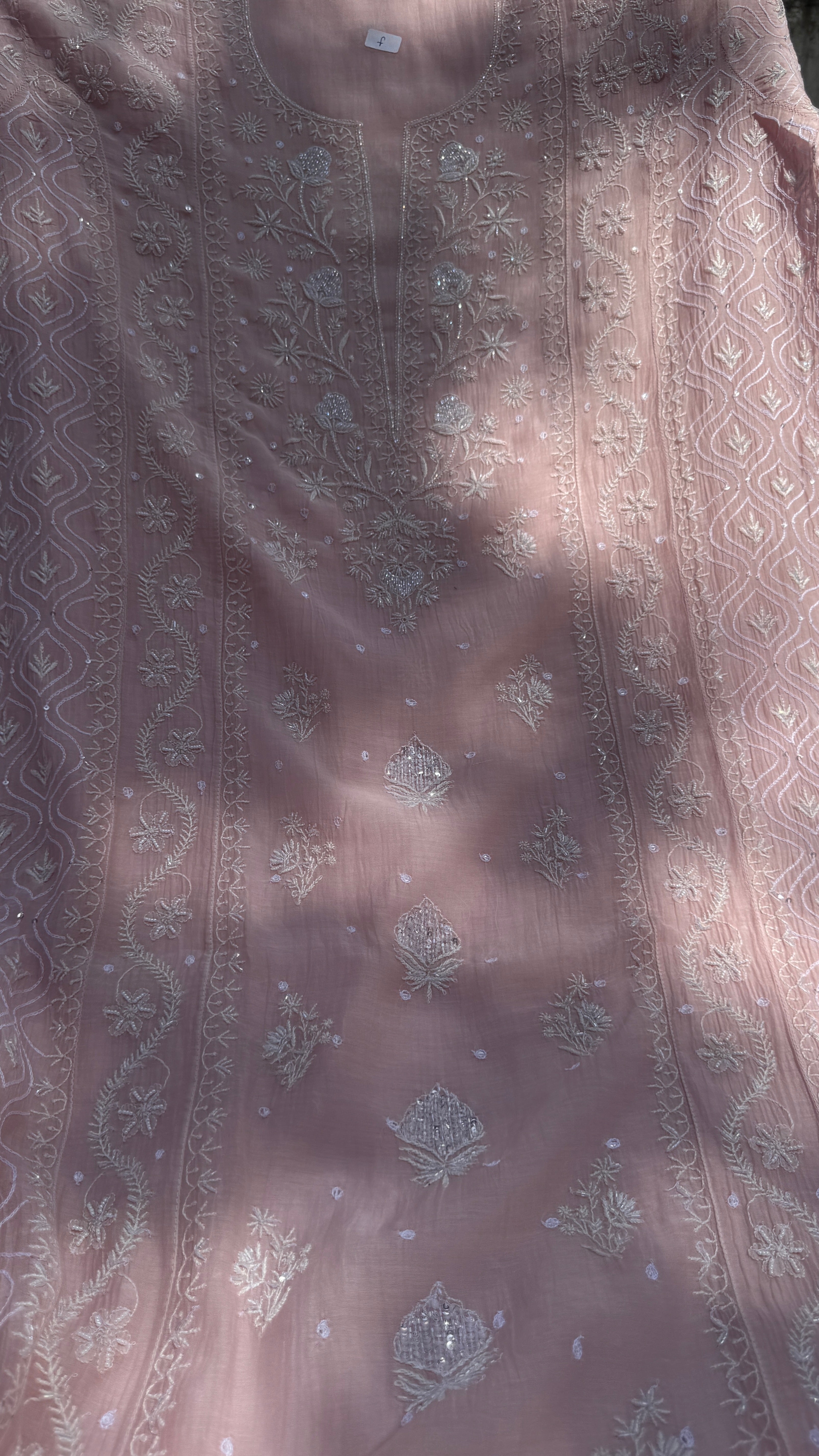 Mul Chanderi Chikankari - Unstitched Set - Pale Pink