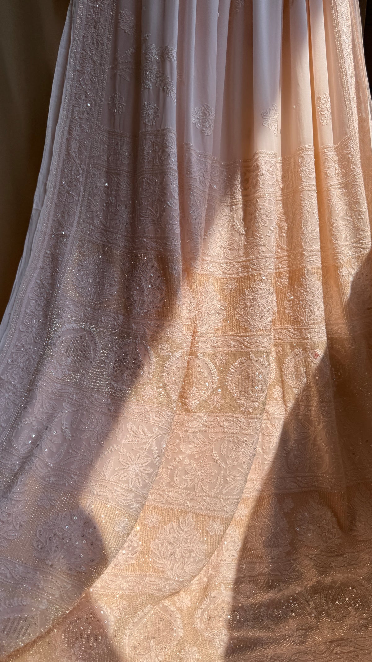Viscose Chikankari saree with Pearl embellishments -Peach