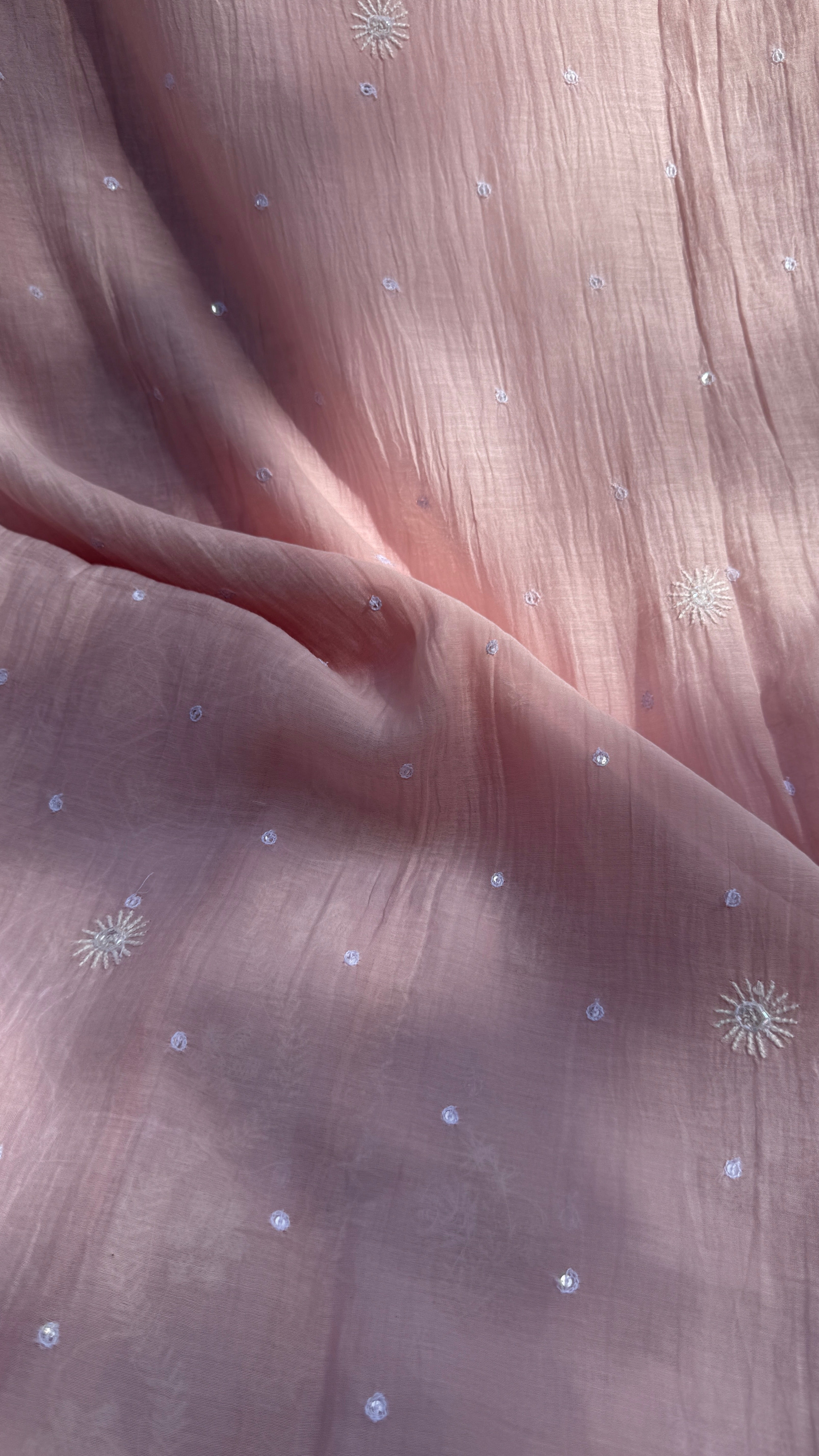 Mul Chanderi Chikankari - Unstitched Set - Pale Pink