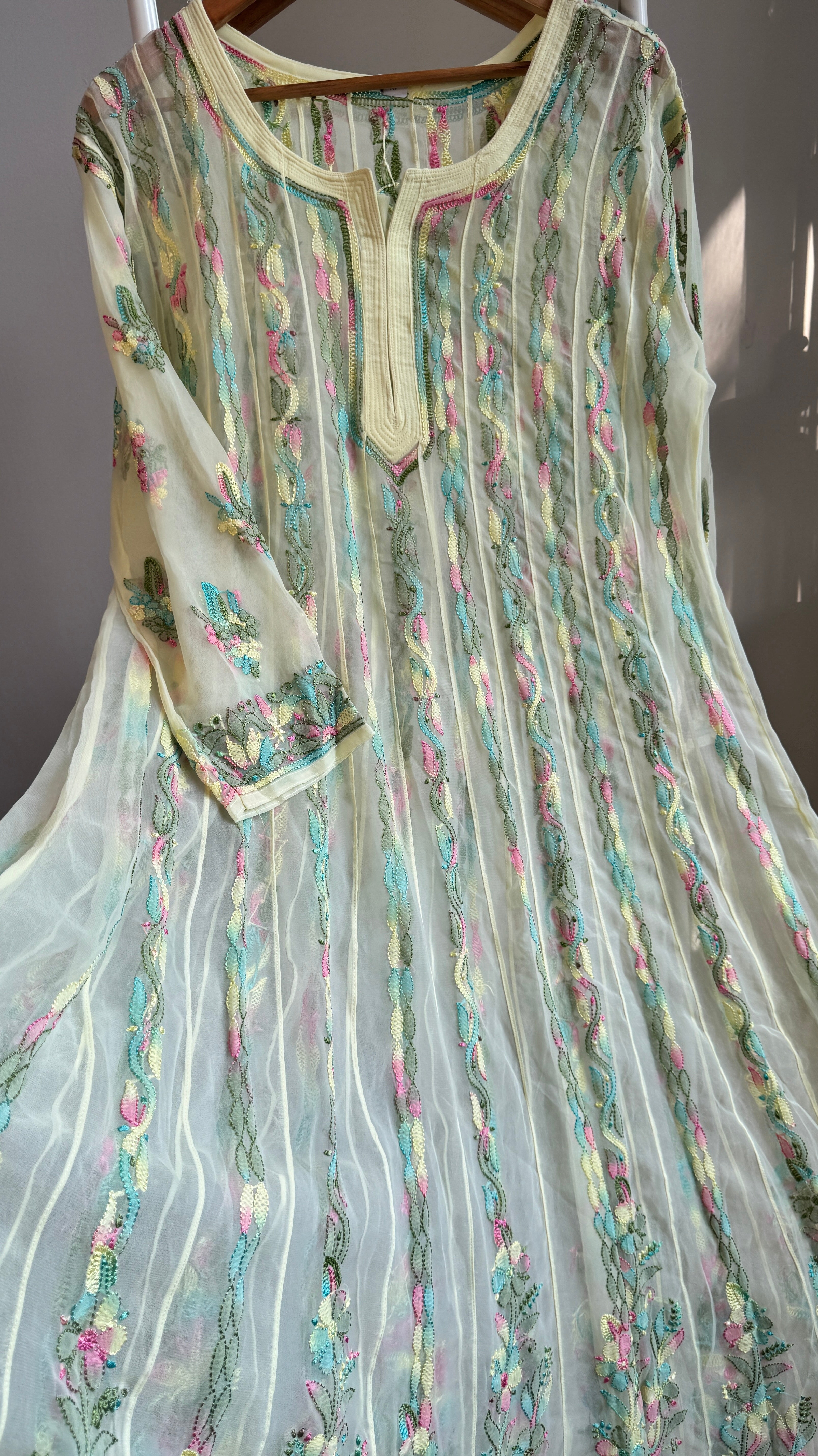 Georgette Chikankari Anarkali - Lemon Yellow