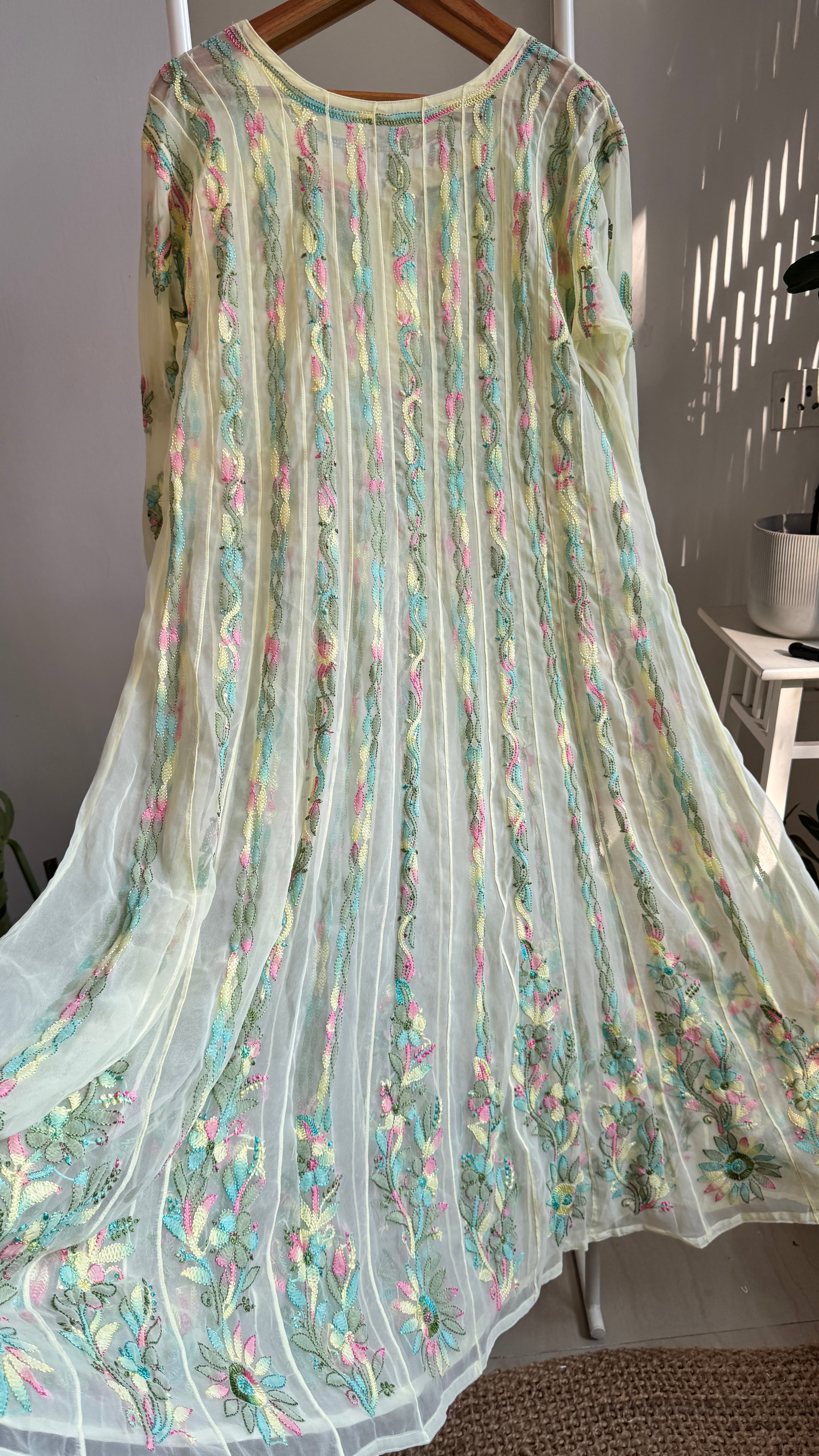 Georgette Chikankari Anarkali - Lemon Yellow