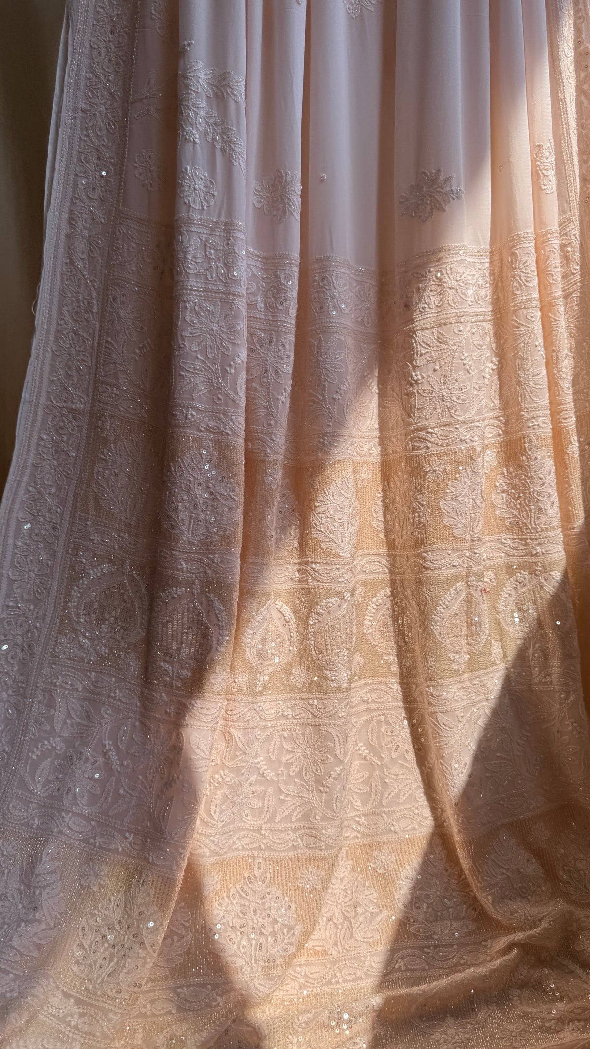 Viscose Chikankari saree with Pearl embellishments -Peach