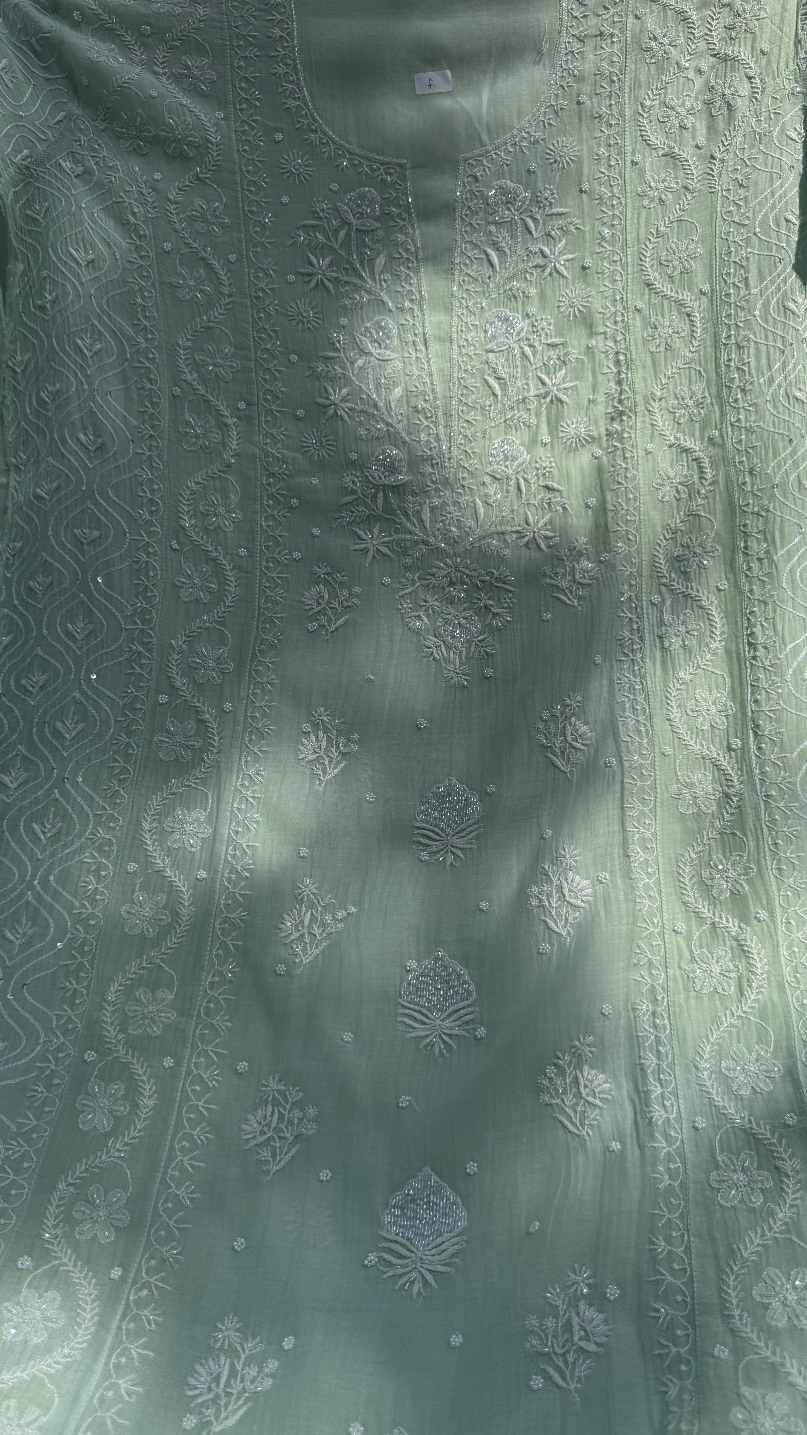 Mul Chanderi Chikankari - Unstitched Set - Green
