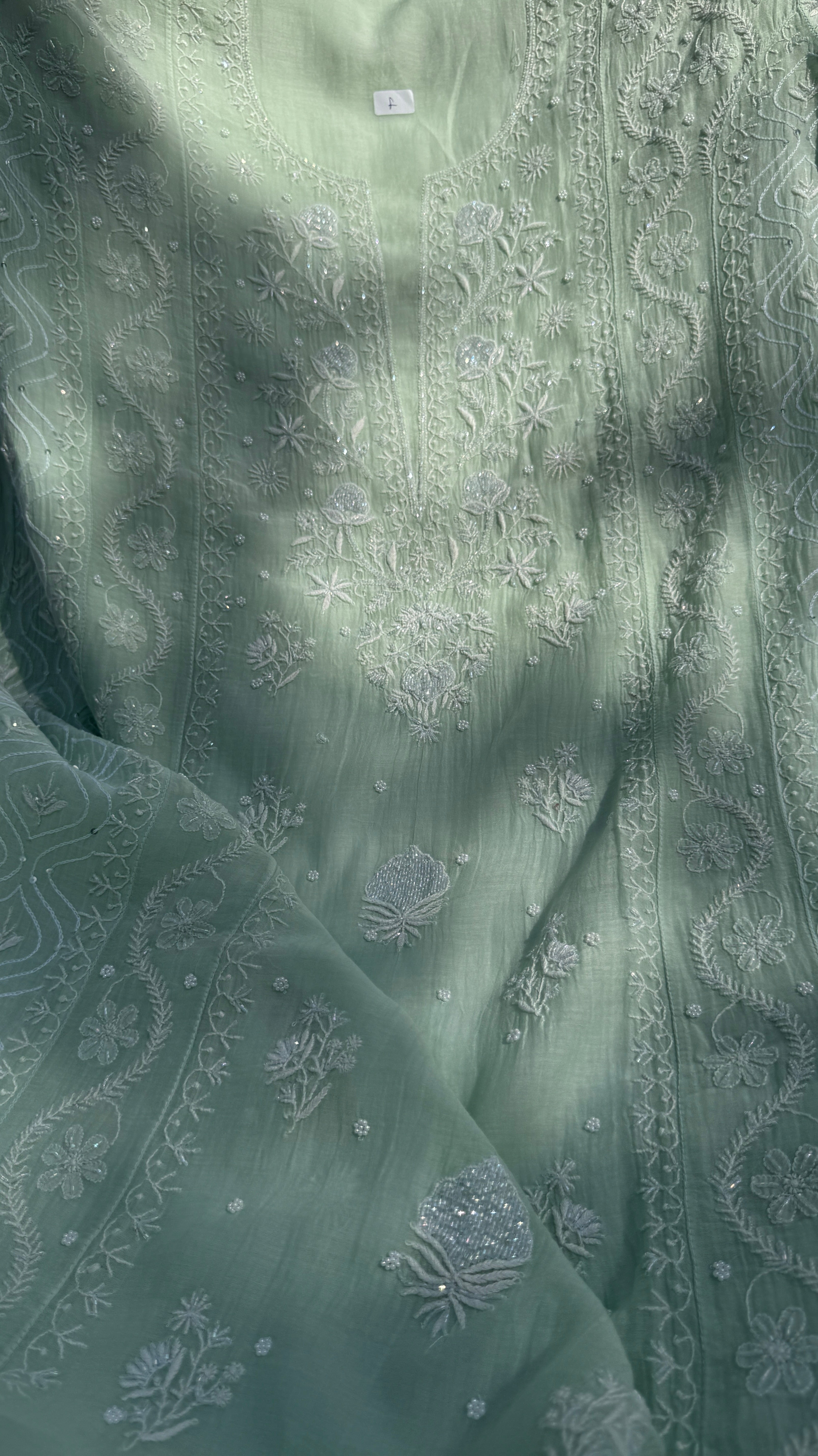 Mul Chanderi Chikankari - Unstitched Set - Green