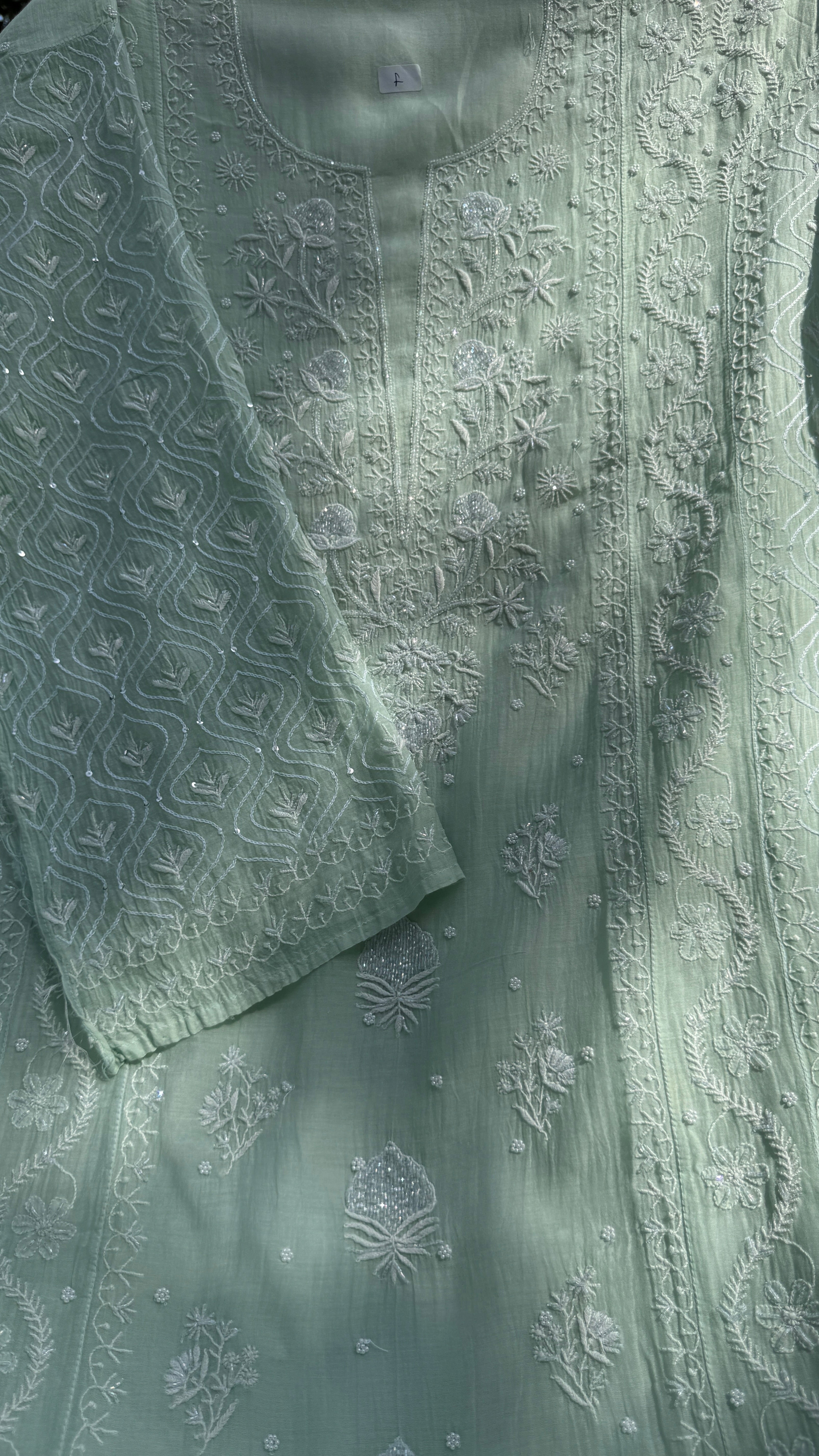 Mul Chanderi Chikankari - Unstitched Set - Green