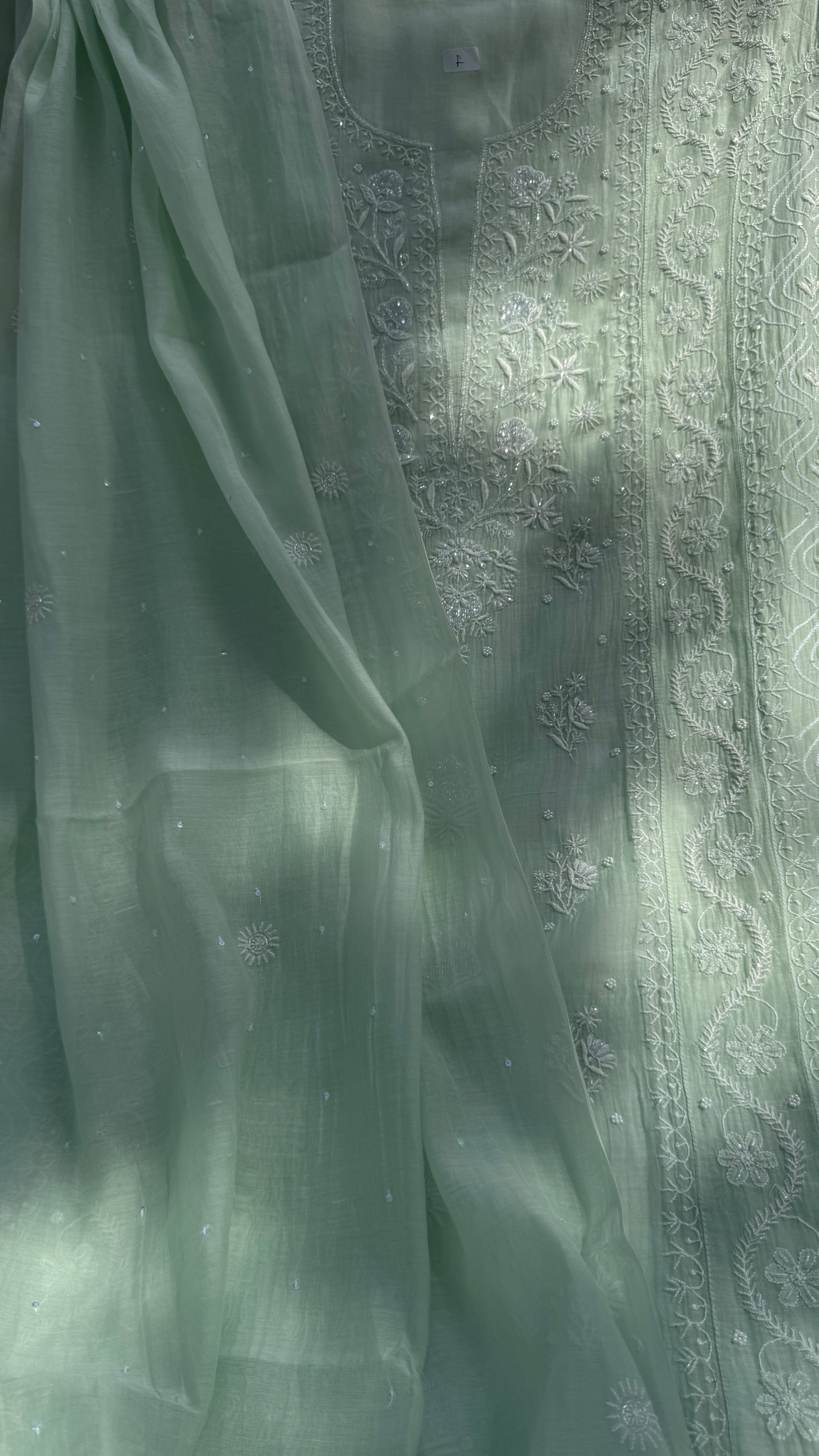 Mul Chanderi Chikankari - Unstitched Set - Green
