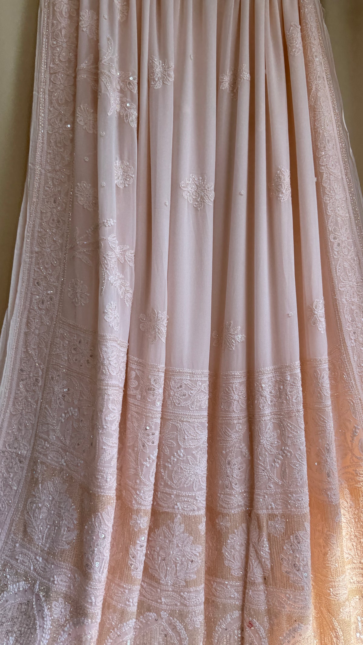 Viscose Chikankari saree with Pearl embellishments -Peach