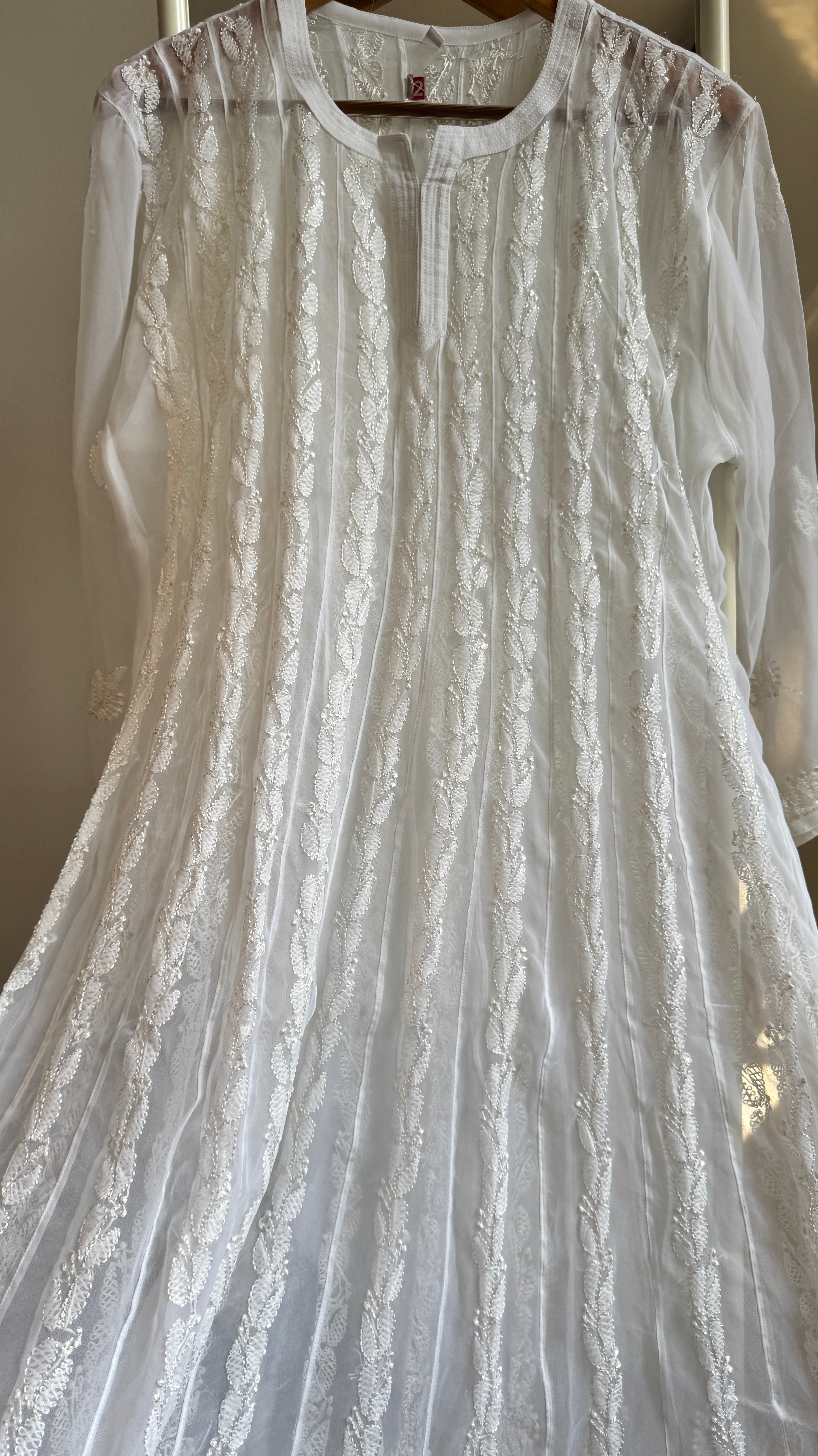 Georgette Chikankari Anarkali - White