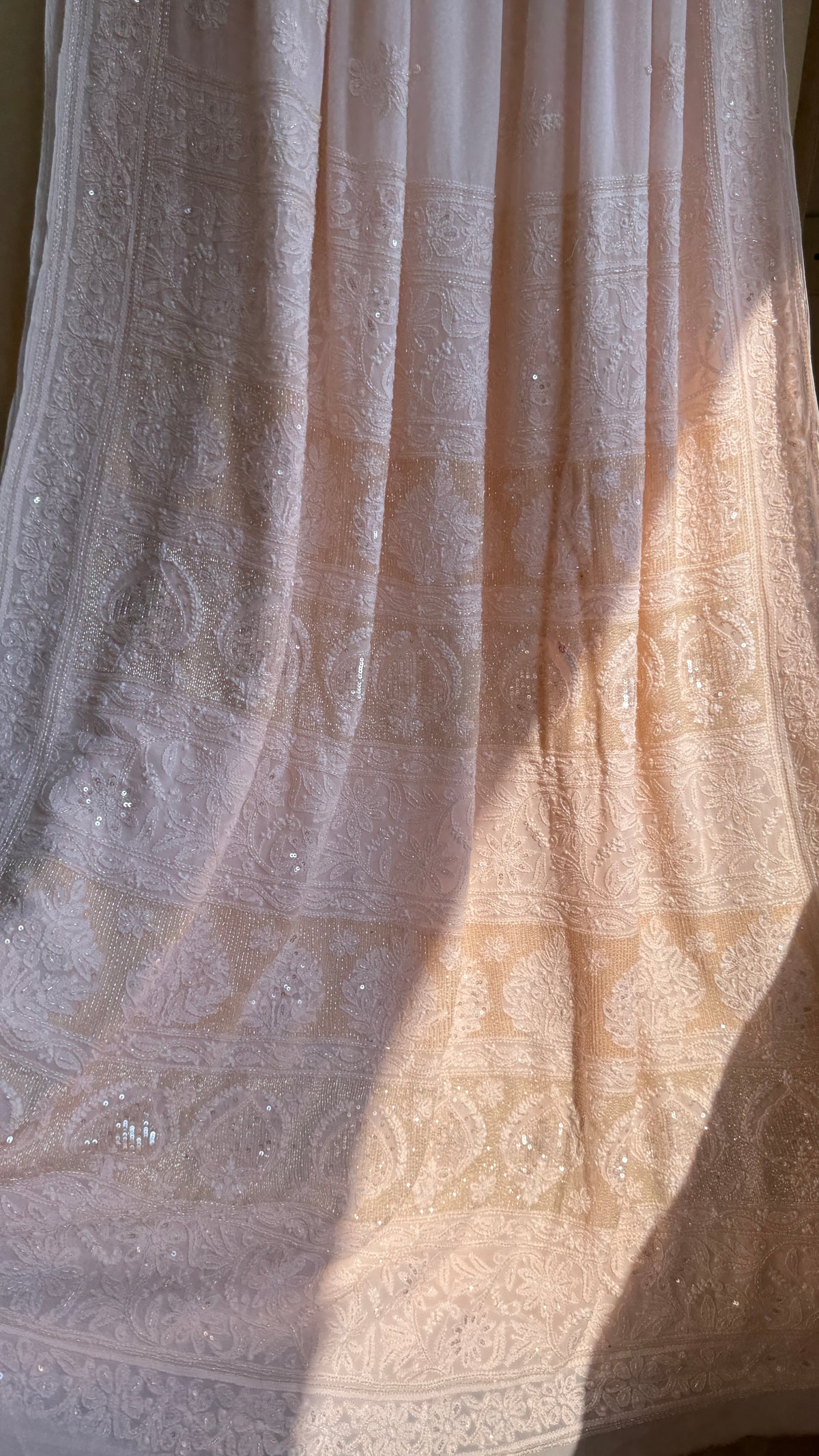 Viscose Chikankari saree with Pearl embellishments -Peach