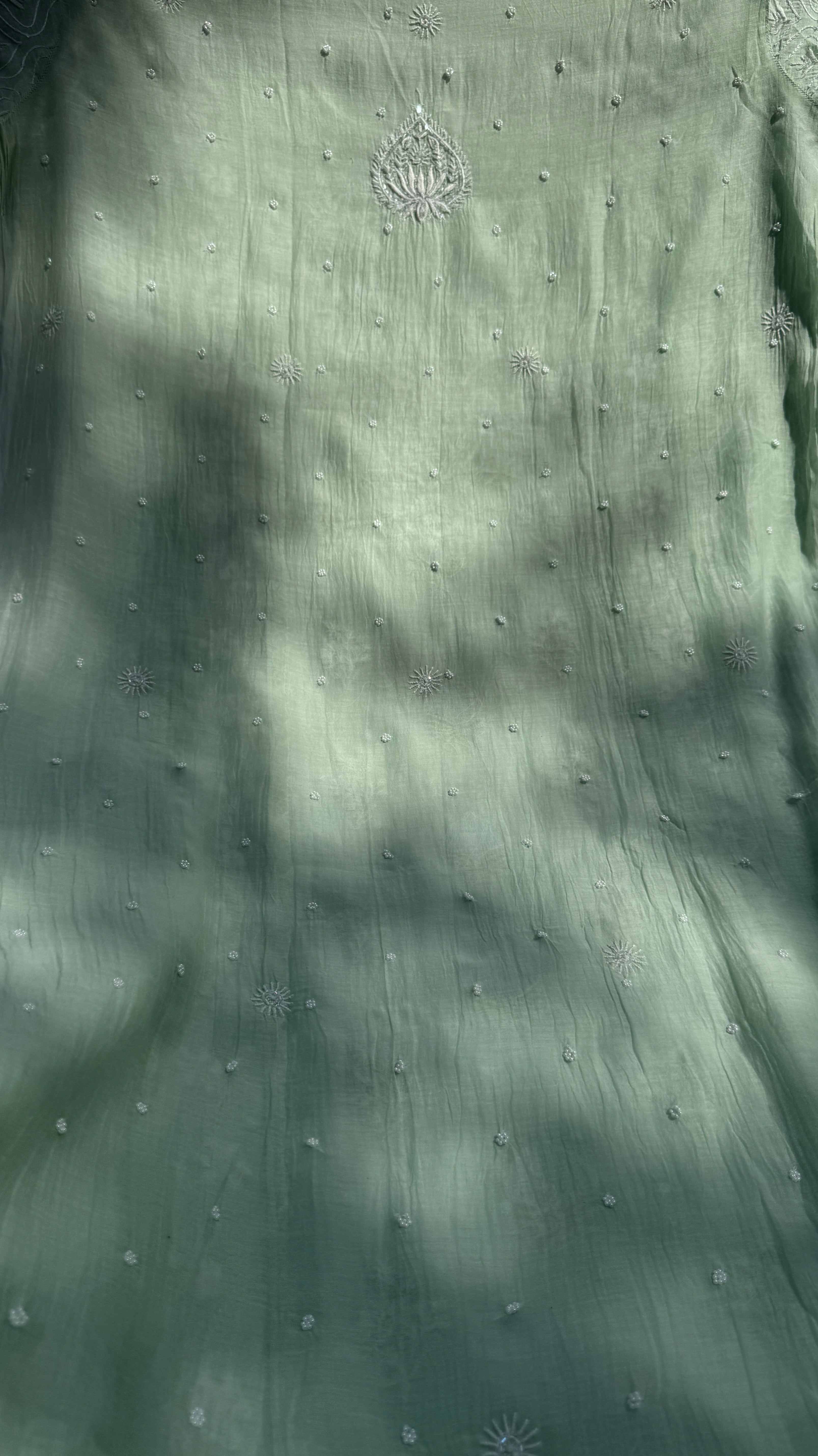 Mul Chanderi Chikankari - Unstitched Set - Green