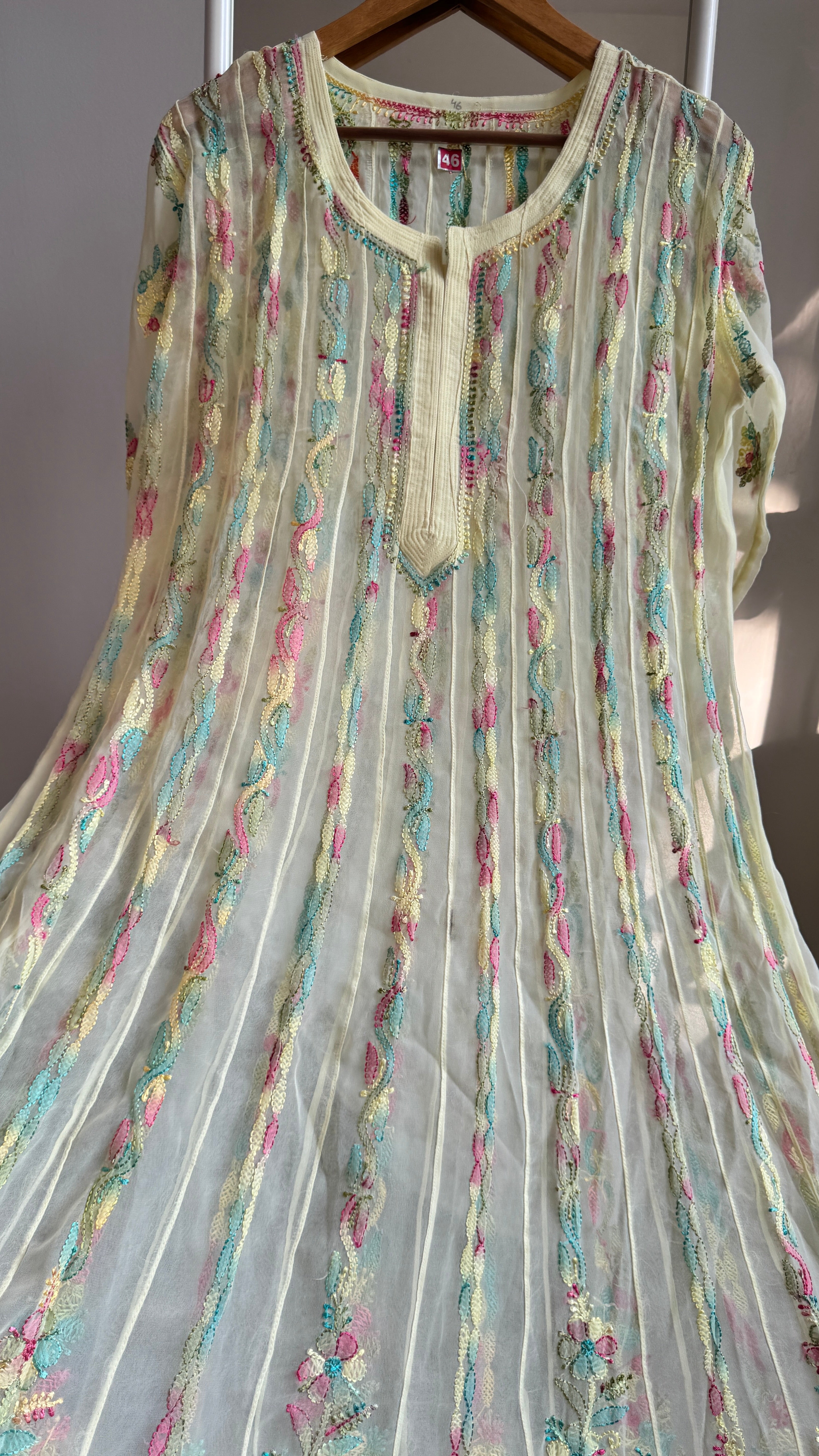 Georgette Chikankari Anarkali - Lemon Yellow